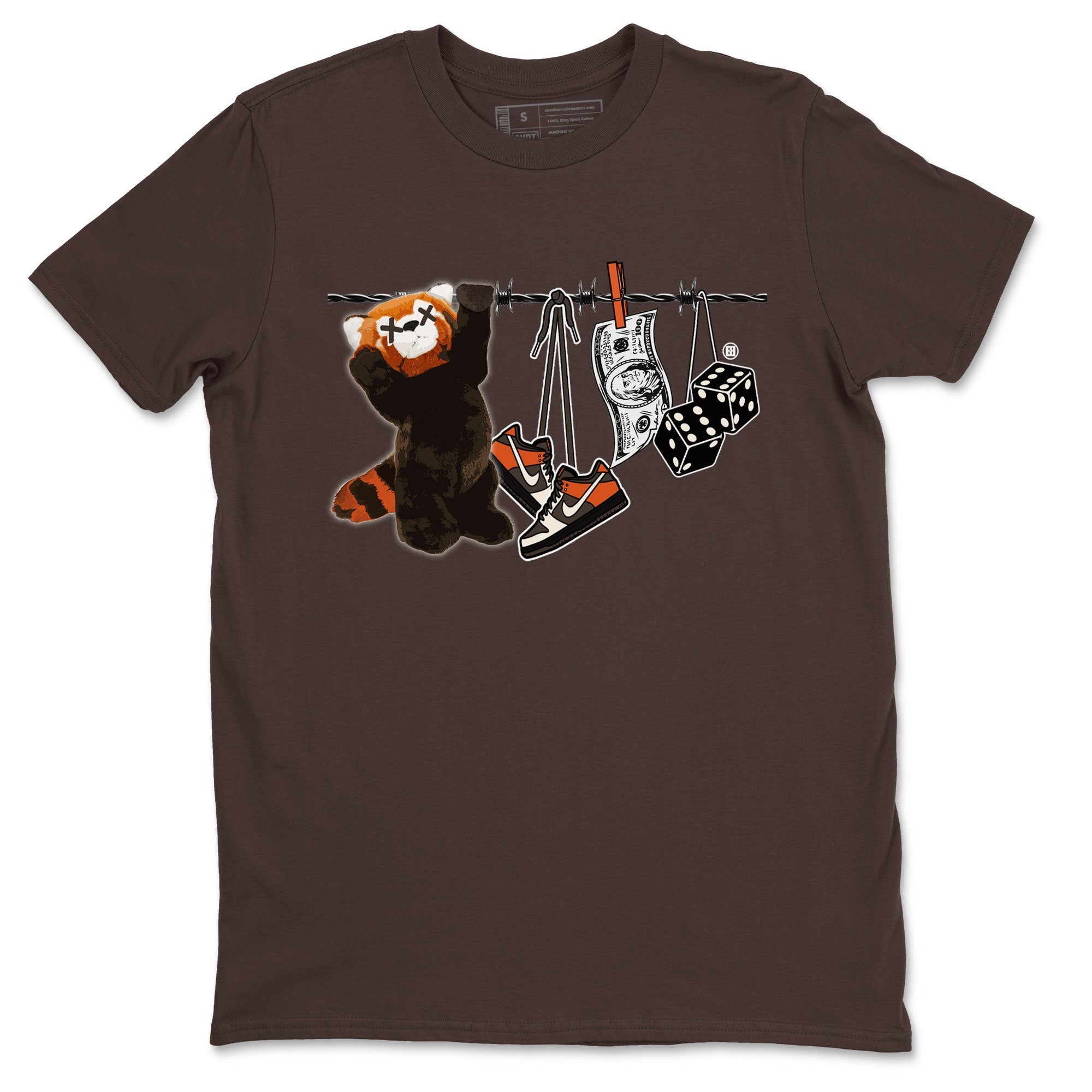 Dunk Red Panda shirt to match jordans Clothesline sneaker tees Dunk Low Red Panda Drip Gear Zone Sneaker Matching Shirts Crew Neck Casual Fit Dark Chocolate 2 T-Shirt
