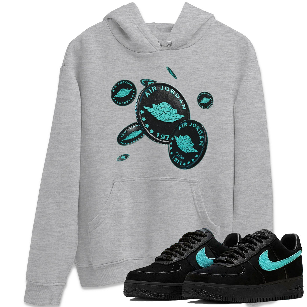 Air Force 1 Tiffany Shirt To Match Jordans Coin Drop Sneaker Tees Nike Tiffany AF1Drip Gear Zone Sneaker Matching Clothing Unisex Shirts Heather Grey 1