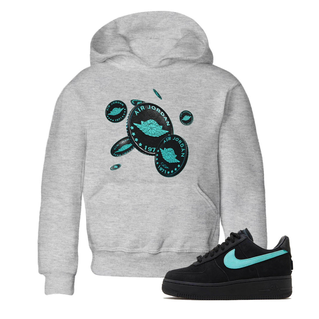 Air Force 1 Tiffany Shirt To Match Jordans Coin Drop Sneaker Tees Nike Tiffany AF1Drip Gear Zone Sneaker Matching Clothing Kids Shirts Heather Grey 1