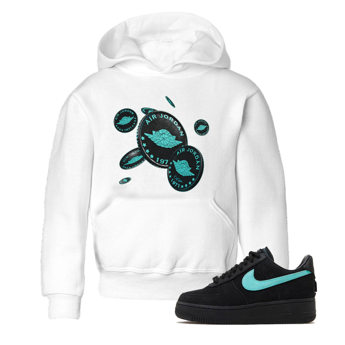 Air Force 1 Tiffany Shirt To Match Jordans Coin Drop Sneaker Tees Nike Tiffany AF1Drip Gear Zone Sneaker Matching Clothing Kids Shirts White 1
