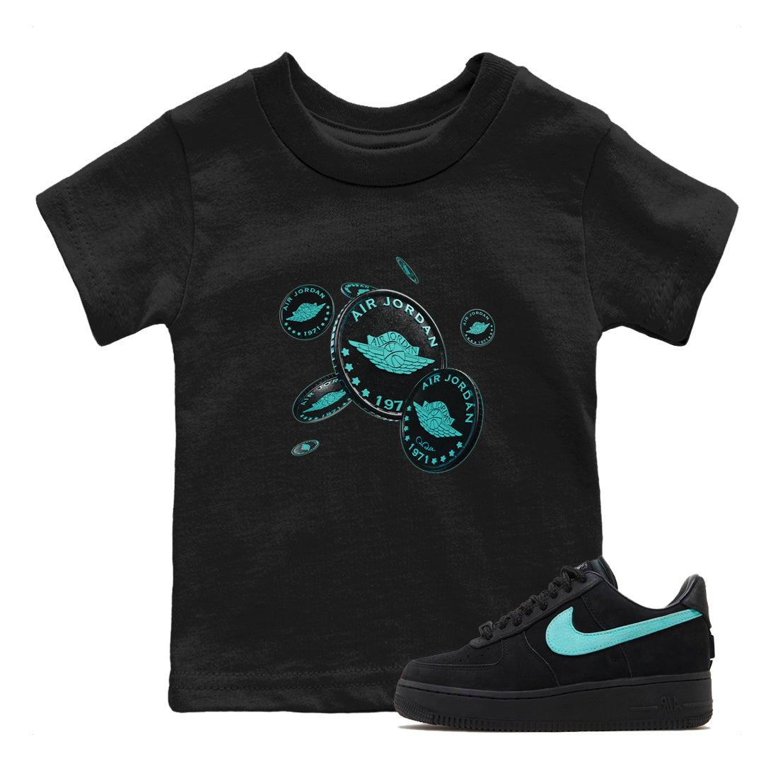 Air Force 1 Tiffany Shirt To Match Jordans Coin Drop Sneaker Tees Nike Tiffany AF1Drip Gear Zone Sneaker Matching Clothing Kids Shirts Black 1