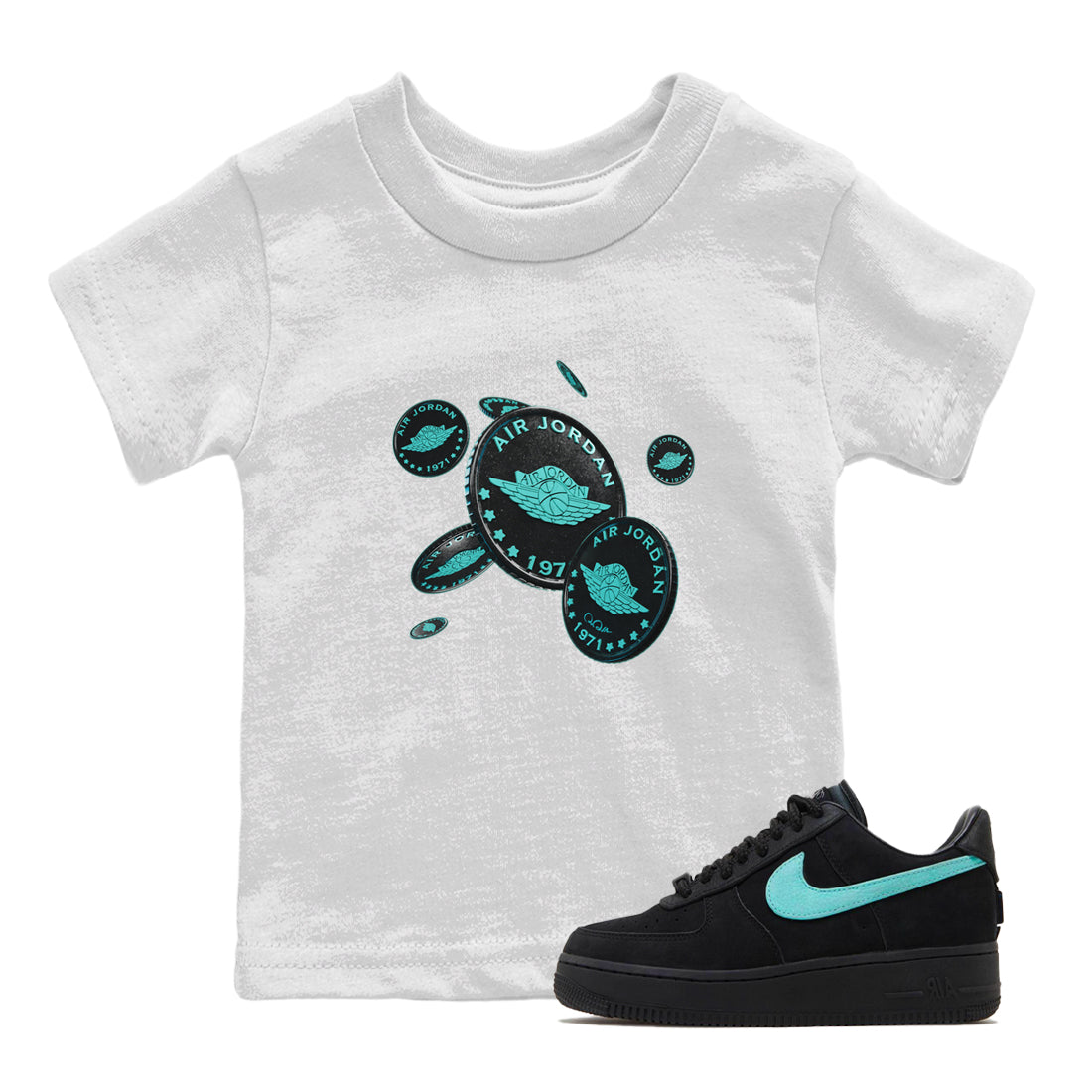 Air Force 1 Tiffany Shirt To Match Jordans Coin Drop Sneaker Tees Nike Tiffany AF1Drip Gear Zone Sneaker Matching Clothing Kids Shirts White 1