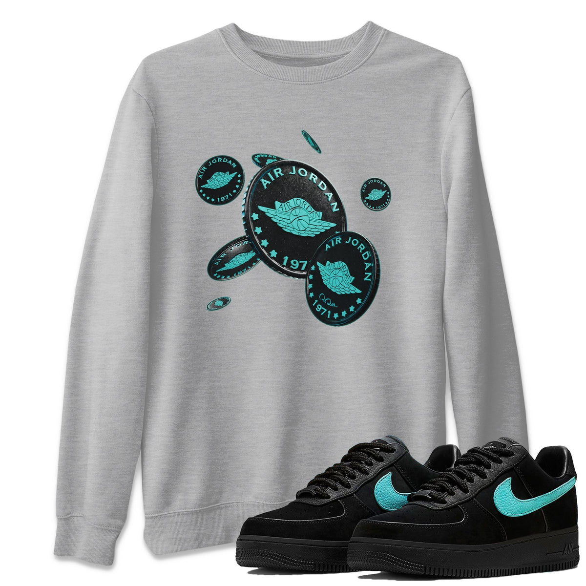 Air Force 1 Tiffany Shirt To Match Jordans Coin Drop Sneaker Tees Nike Tiffany AF1Drip Gear Zone Sneaker Matching Clothing Unisex Shirts Heather Grey 1