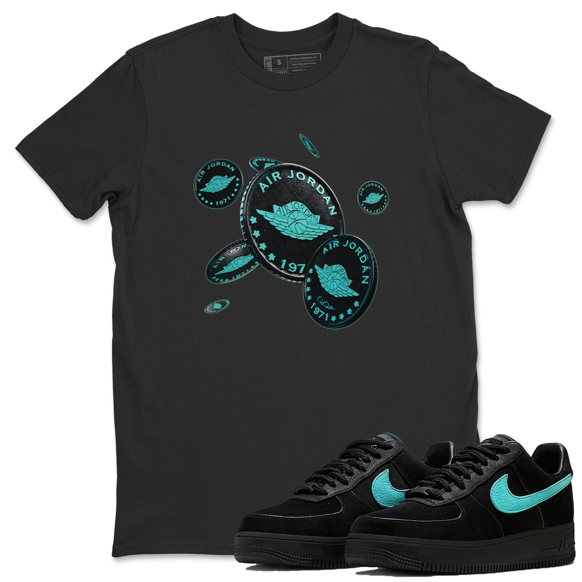 Air Force 1 Tiffany Shirt To Match Jordans Coin Drop Sneaker Tees Nike Tiffany AF1Drip Gear Zone Sneaker Matching Clothing Unisex Shirts Black 1