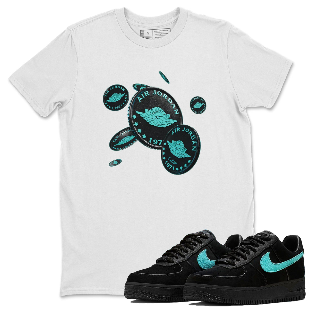 Air Force 1 Tiffany Shirt To Match Jordans Coin Drop Sneaker Tees Nike Tiffany AF1Drip Gear Zone Sneaker Matching Clothing Unisex Shirts White 1