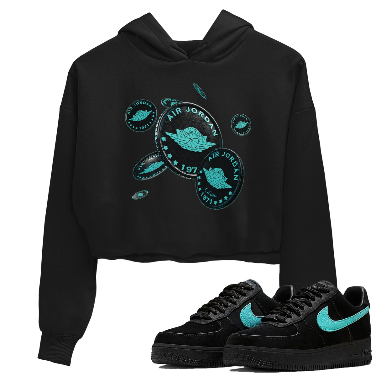 Air Force 1 Tiffany Shirt To Match Jordans Coin Drop Sneaker Tees Nike Tiffany AF1Drip Gear Zone Sneaker Matching Clothing Women's Shirts Black 1