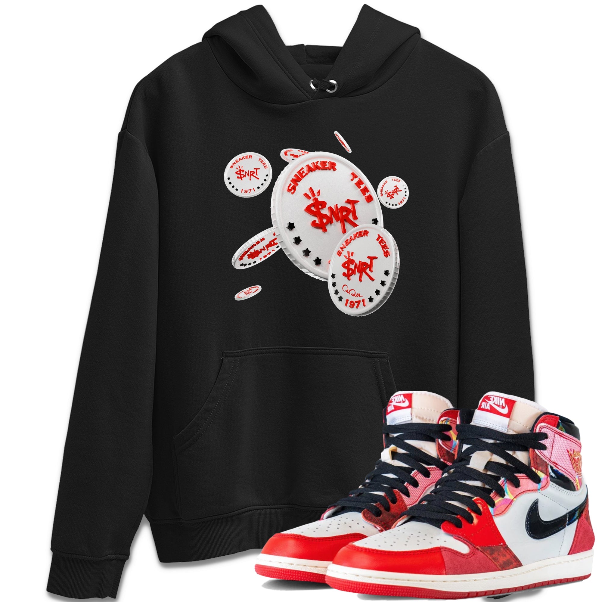 Air Jordan 1 Spider Man Sneaker Match Tees Coin Drop Sneaker Release Tees AJ1 Spider Man Sneaker Release Tees Unisex Shirts Black 1