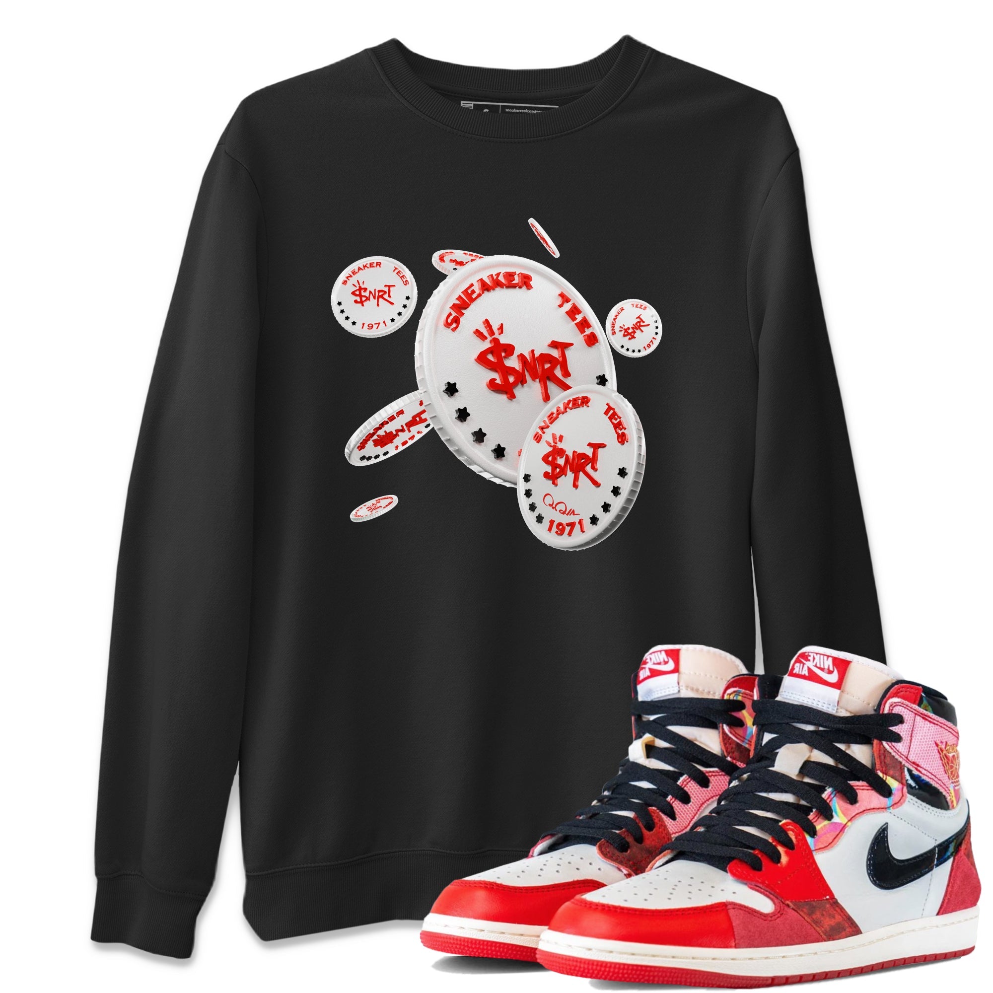Air Jordan 1 Spider Man Sneaker Match Tees Coin Drop Sneaker Release Tees AJ1 Spider Man Sneaker Release Tees Unisex Shirts Black 1