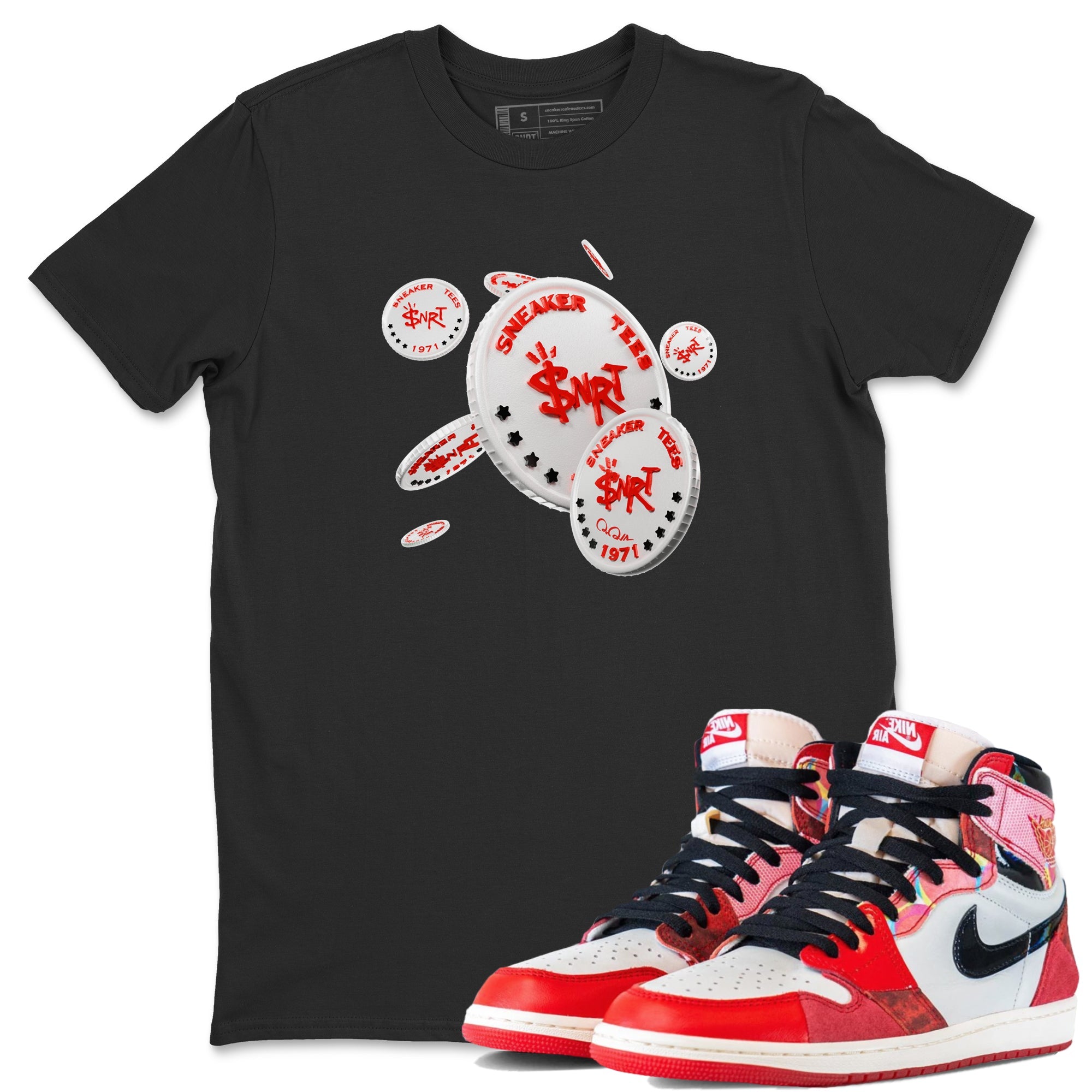 Air Jordan 1 Spider Man Sneaker Match Tees Coin Drop Sneaker Release Tees AJ1 Spider Man Sneaker Release Tees Unisex Shirts Black 1