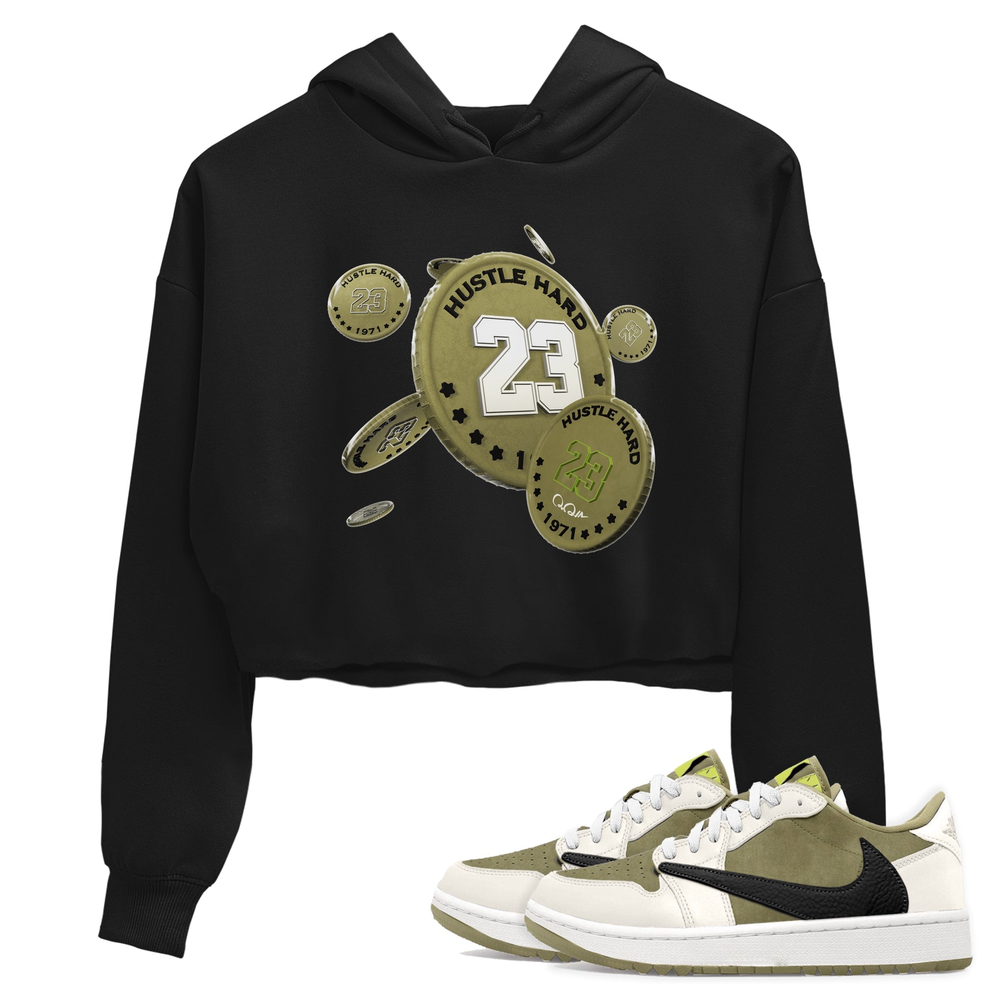 Air Jordan 1 Travis Scott Golf shirt to match jordans Coin Drop Streetwear Sneaker Shirt AJ1 lowTravis Scott Golf Drip Gear Zone Sneaker Matching Clothing Black 1 Crop T-Shirt