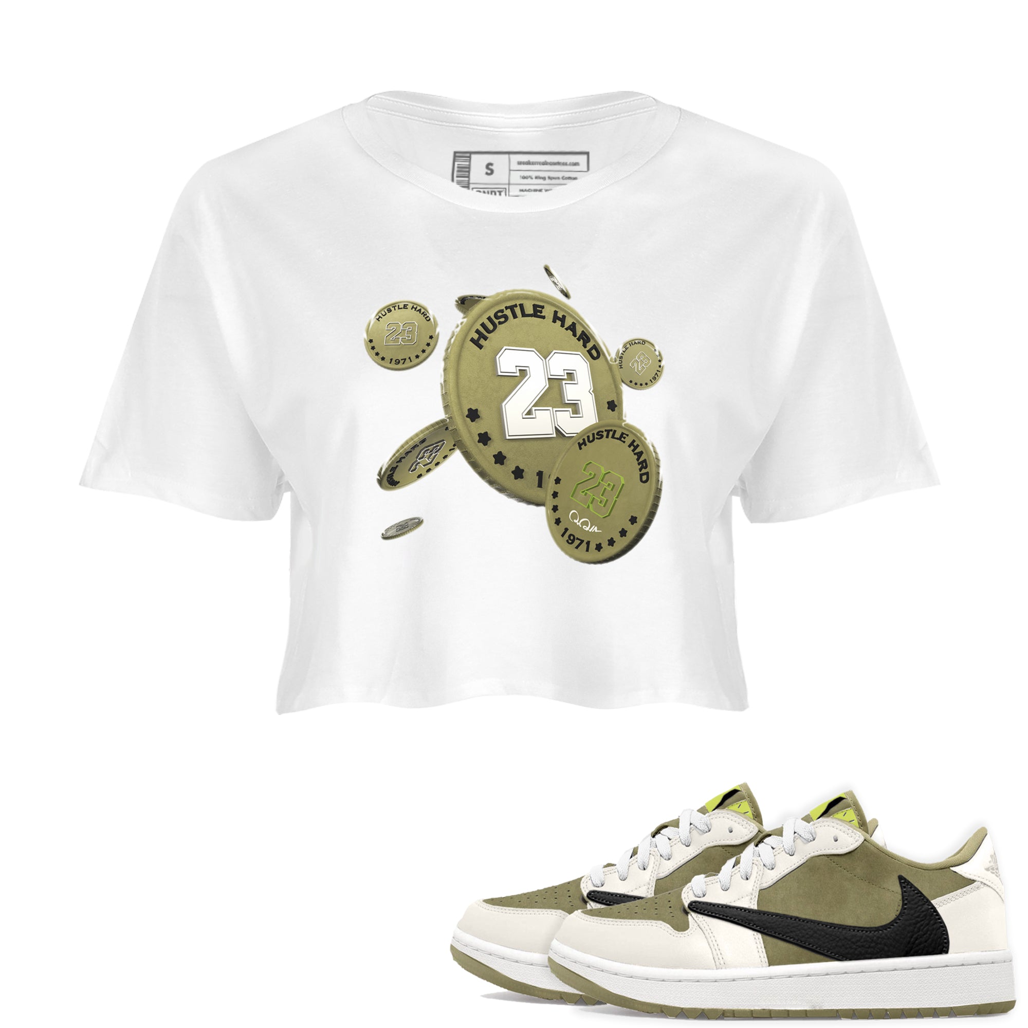 Air Jordan 1 Travis Scott Golf shirt to match jordans Coin Drop Streetwear Sneaker Shirt AJ1 lowTravis Scott Golf Drip Gear Zone Sneaker Matching Clothing White 1 Crop T-Shirt