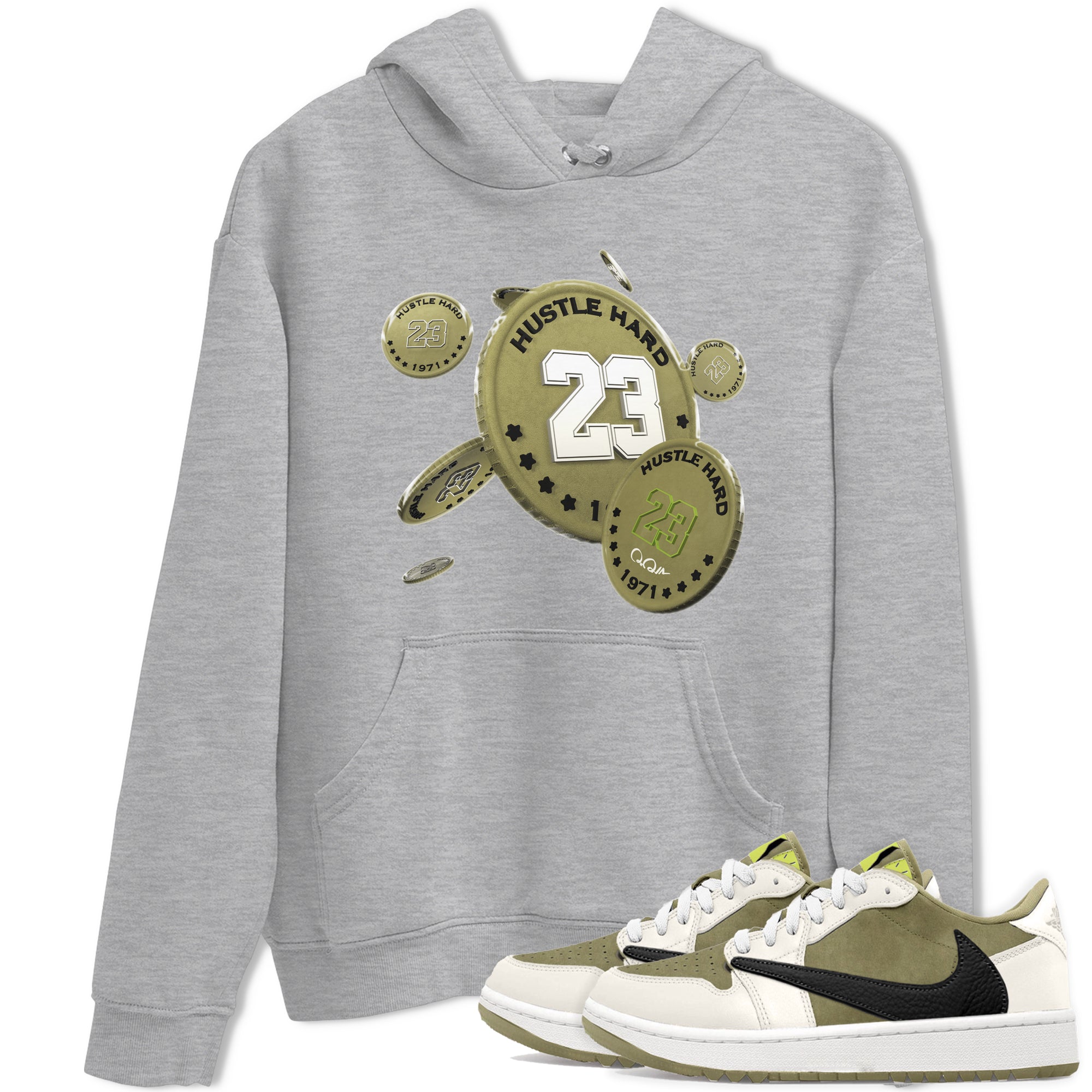 Air Jordan 1 Travis Scott Golf shirt to match jordans Coin Drop Streetwear Sneaker Shirt AJ1 lowTravis Scott Golf Drip Gear Zone Sneaker Matching Clothing Unisex Heather Grey 1 T-Shirt