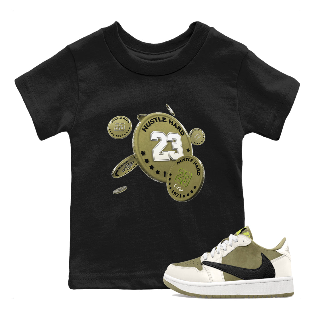 Air Jordan 1 Travis Scott Golf shirt to match jordans Coin Drop Streetwear Sneaker Shirt AJ1 lowTravis Scott Golf Drip Gear Zone Sneaker Matching Clothing Baby Toddler Black 1 T-Shirt