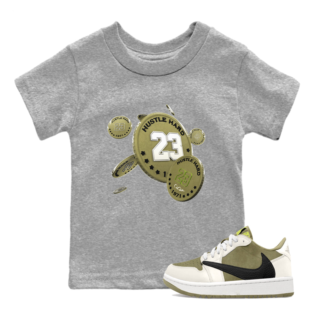 Air Jordan 1 Travis Scott Golf shirt to match jordans Coin Drop Streetwear Sneaker Shirt AJ1 lowTravis Scott Golf Drip Gear Zone Sneaker Matching Clothing Baby Toddler Heather Grey 1 T-Shirt
