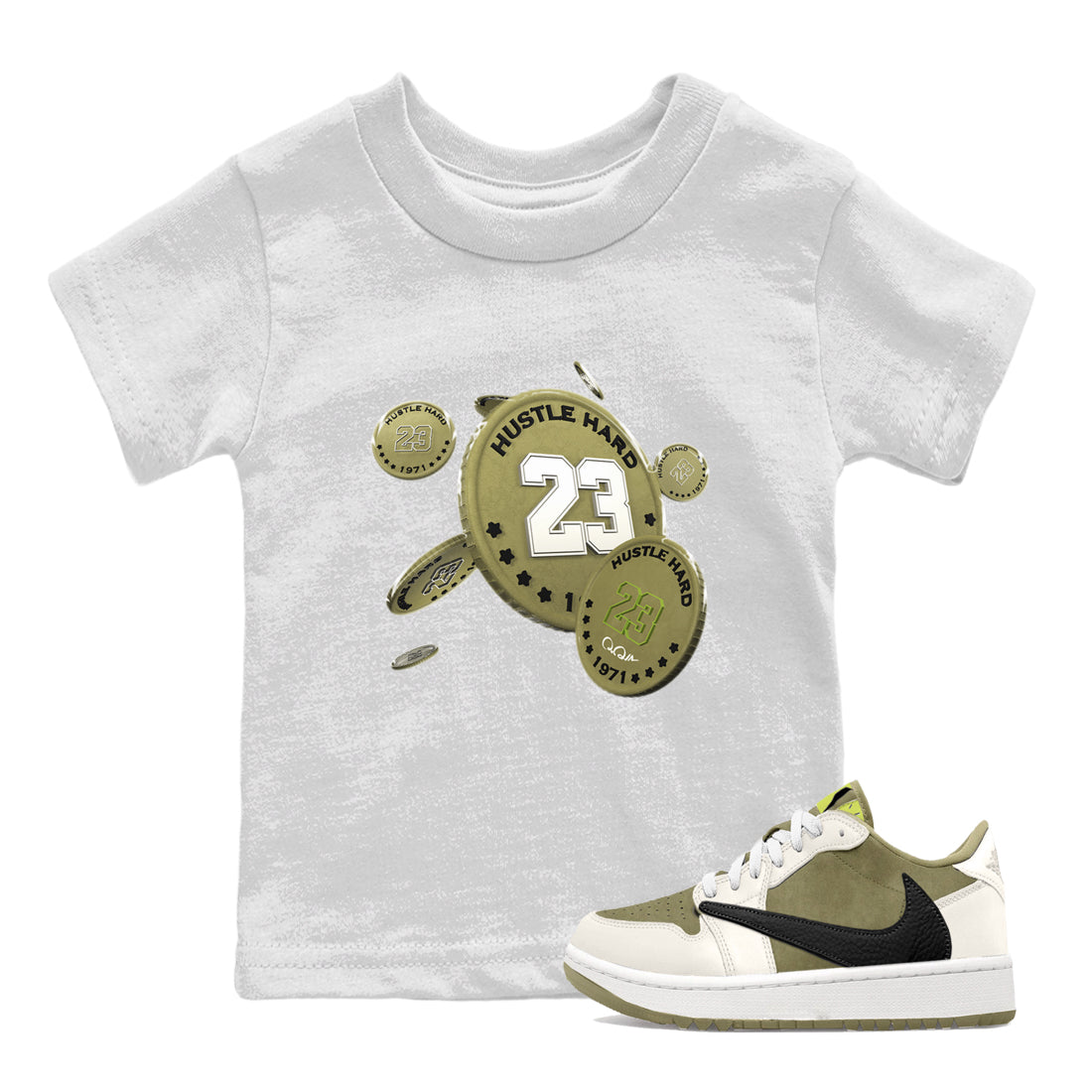 Air Jordan 1 Travis Scott Golf shirt to match jordans Coin Drop Streetwear Sneaker Shirt AJ1 lowTravis Scott Golf Drip Gear Zone Sneaker Matching Clothing Baby Toddler White 1 T-Shirt