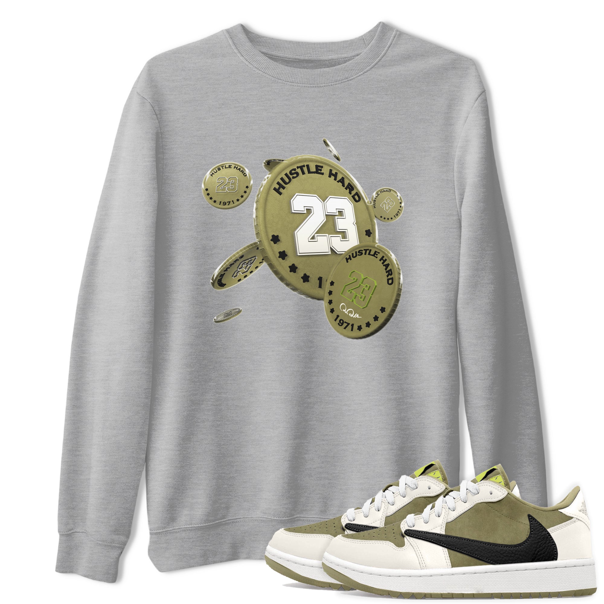 Air Jordan 1 Travis Scott Golf shirt to match jordans Coin Drop Streetwear Sneaker Shirt AJ1 lowTravis Scott Golf Drip Gear Zone Sneaker Matching Clothing Unisex Heather Grey 1 T-Shirt