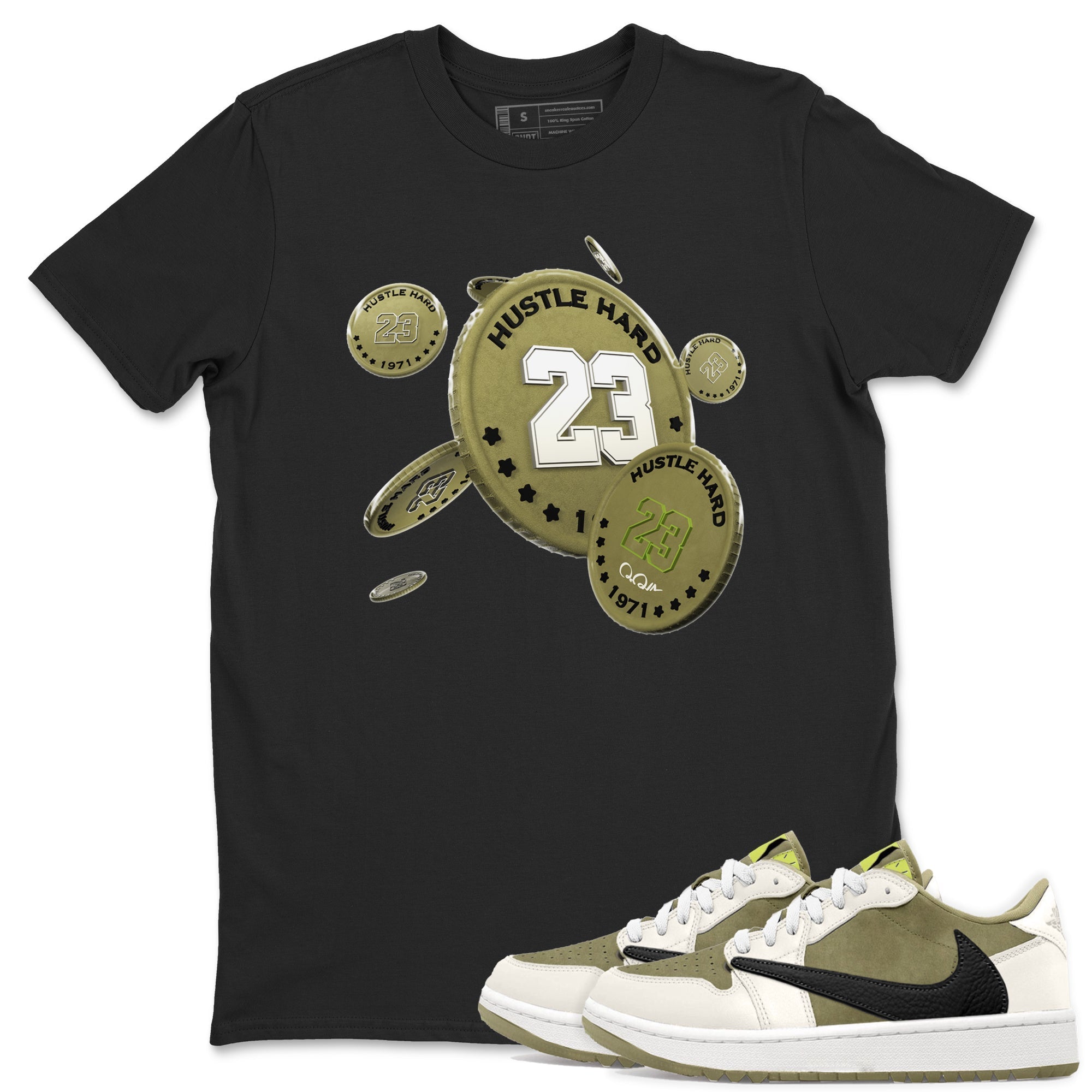 Air Jordan 1 Travis Scott Golf shirt to match jordans Coin Drop Streetwear Sneaker Shirt AJ1 lowTravis Scott Golf Drip Gear Zone Sneaker Matching Clothing Unisex Black 1 T-Shirt