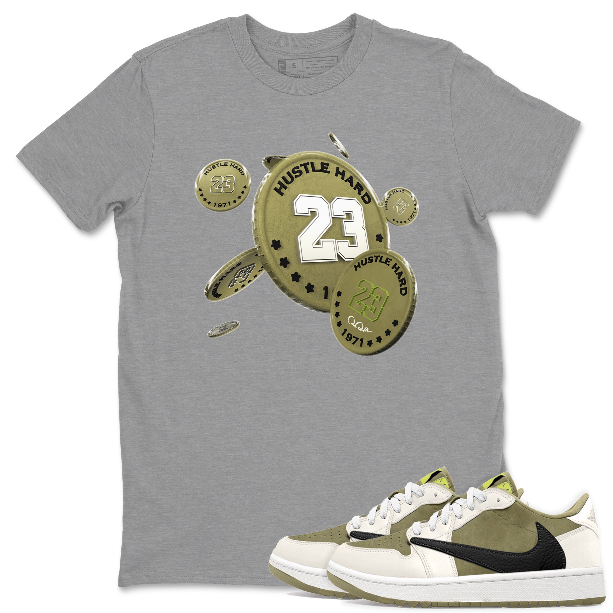 Air Jordan 1 Travis Scott Golf shirt to match jordans Coin Drop Streetwear Sneaker Shirt AJ1 lowTravis Scott Golf Drip Gear Zone Sneaker Matching Clothing Unisex Heather Grey 1 T-Shirt