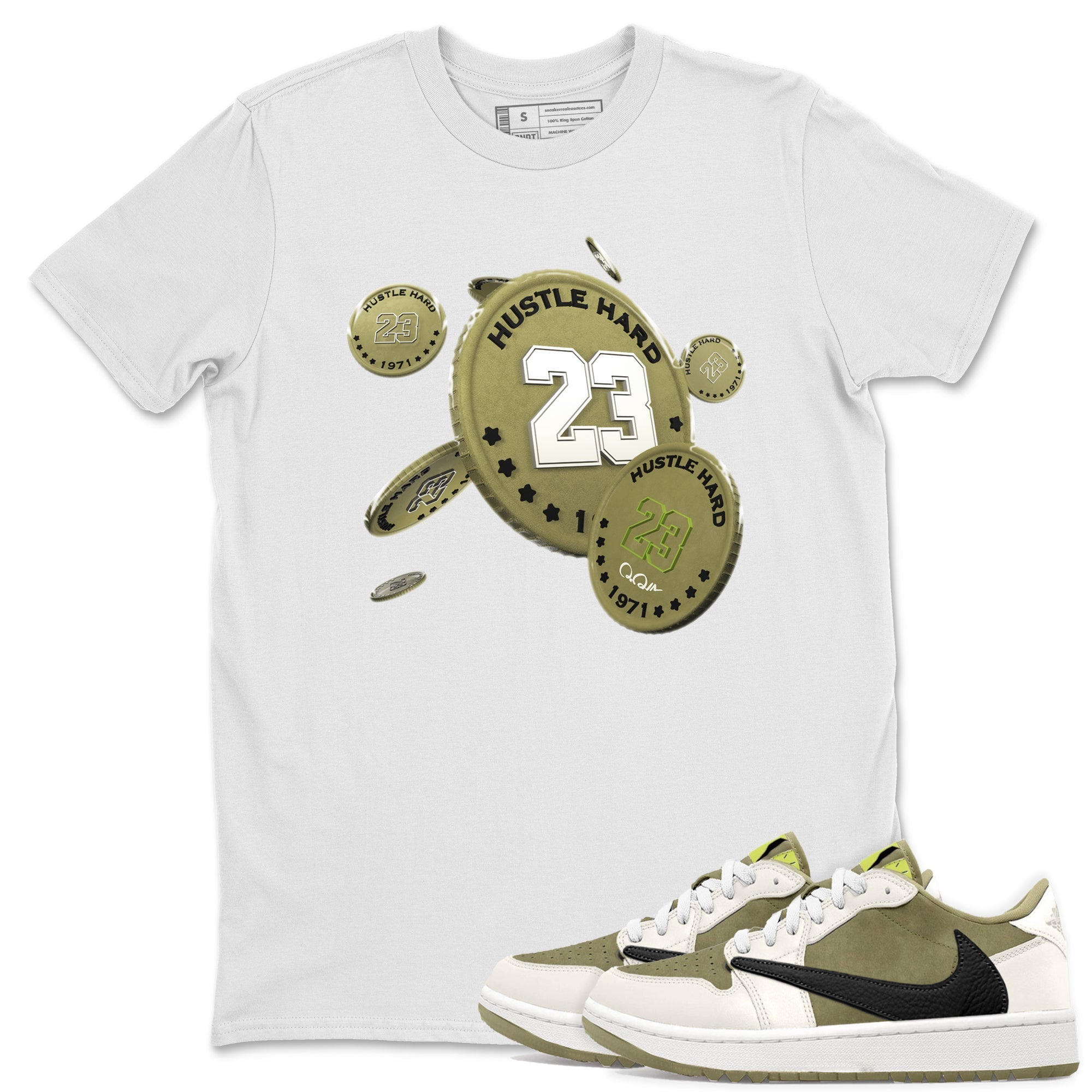 Air Jordan 1 Travis Scott Golf shirt to match jordans Coin Drop Streetwear Sneaker Shirt AJ1 lowTravis Scott Golf Drip Gear Zone Sneaker Matching Clothing Unisex White 1 T-Shirt