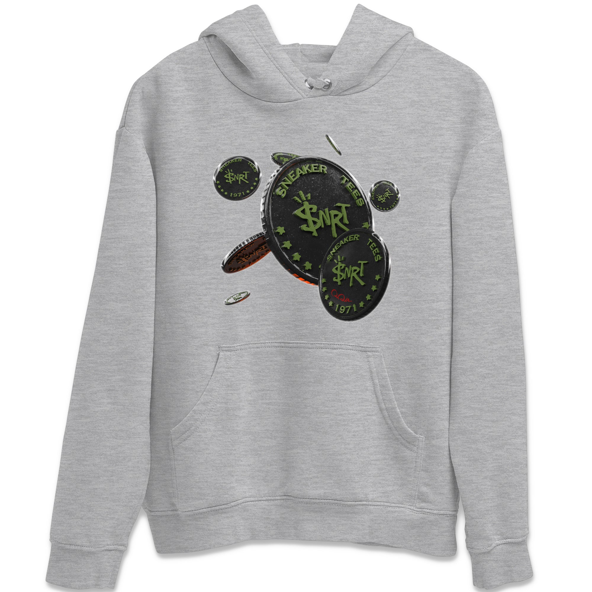 Air Jordan 1 Travis Scott Olive Sneaker Match Tees Coin Drop Streetwear Sneaker Shirt AJ1 OG Travis Scott Olive Sneaker Release Tees Unisex Shirts Heather Grey 2