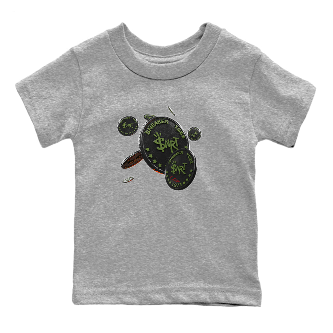 Air Jordan 1 Travis Scott Olive Sneaker Match Tees Coin Drop Streetwear Sneaker Shirt AJ1 OG Travis Scott Olive Sneaker Release Tees Kids Shirts Heather Grey 2