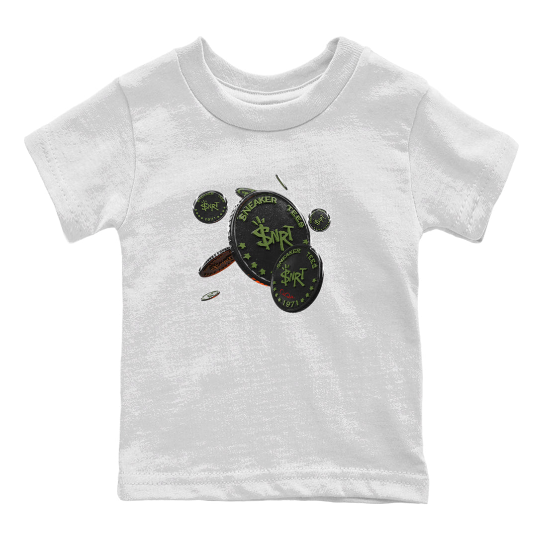 Air Jordan 1 Travis Scott Olive Sneaker Match Tees Coin Drop Streetwear Sneaker Shirt AJ1 OG Travis Scott Olive Sneaker Release Tees Kids Shirts White 2