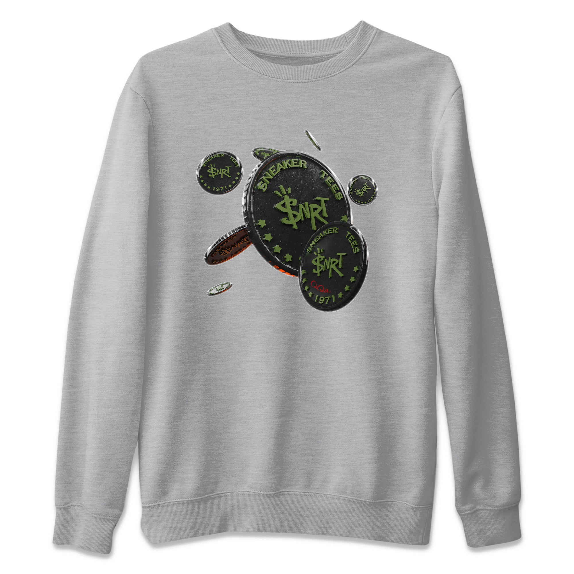 Air Jordan 1 Travis Scott Olive Sneaker Match Tees Coin Drop Streetwear Sneaker Shirt AJ1 OG Travis Scott Olive Sneaker Release Tees Unisex Shirts Heather Grey 2