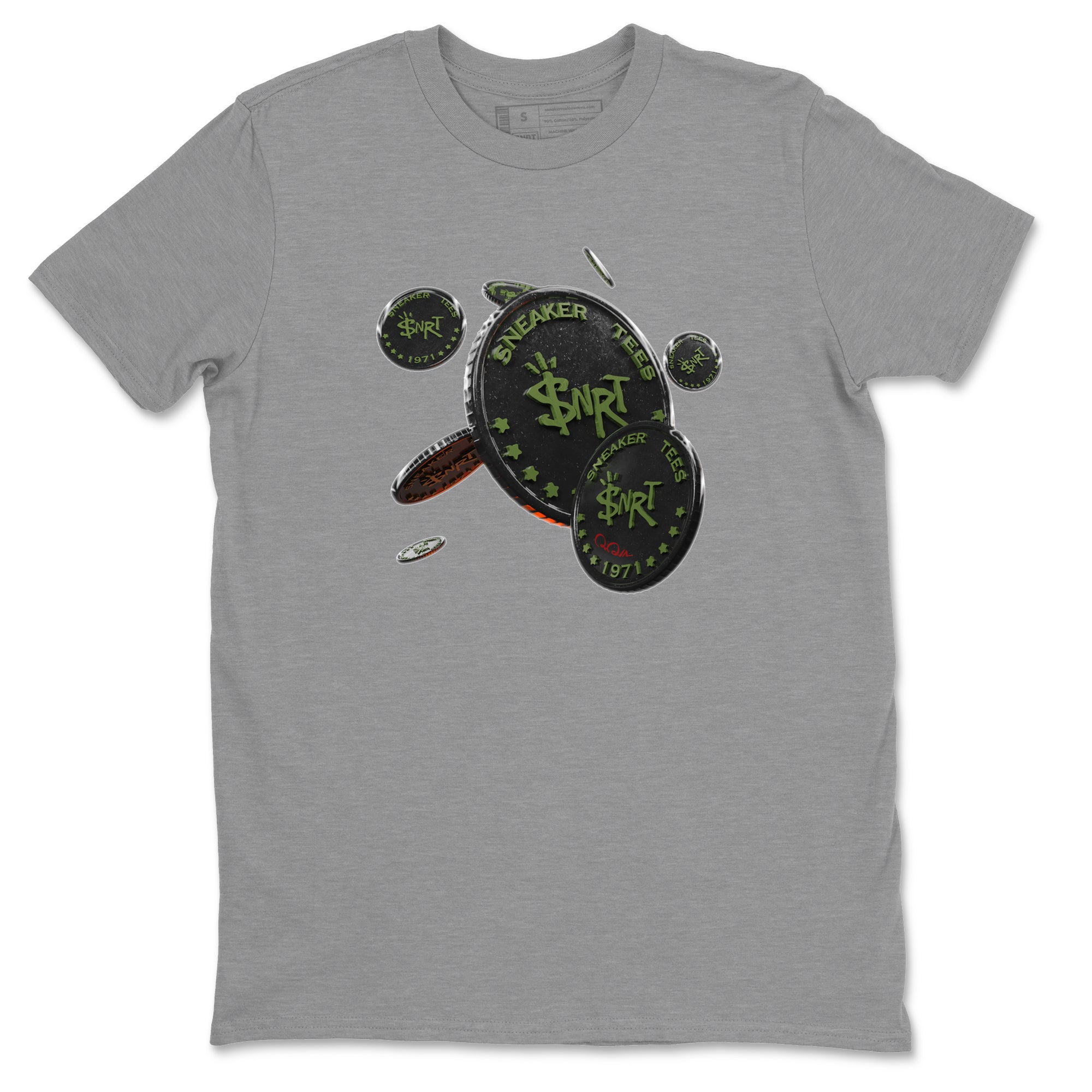 Air Jordan 1 Travis Scott Olive Sneaker Match Tees Coin Drop Streetwear Sneaker Shirt AJ1 OG Travis Scott Olive Sneaker Release Tees Unisex Shirts Heather Grey 2