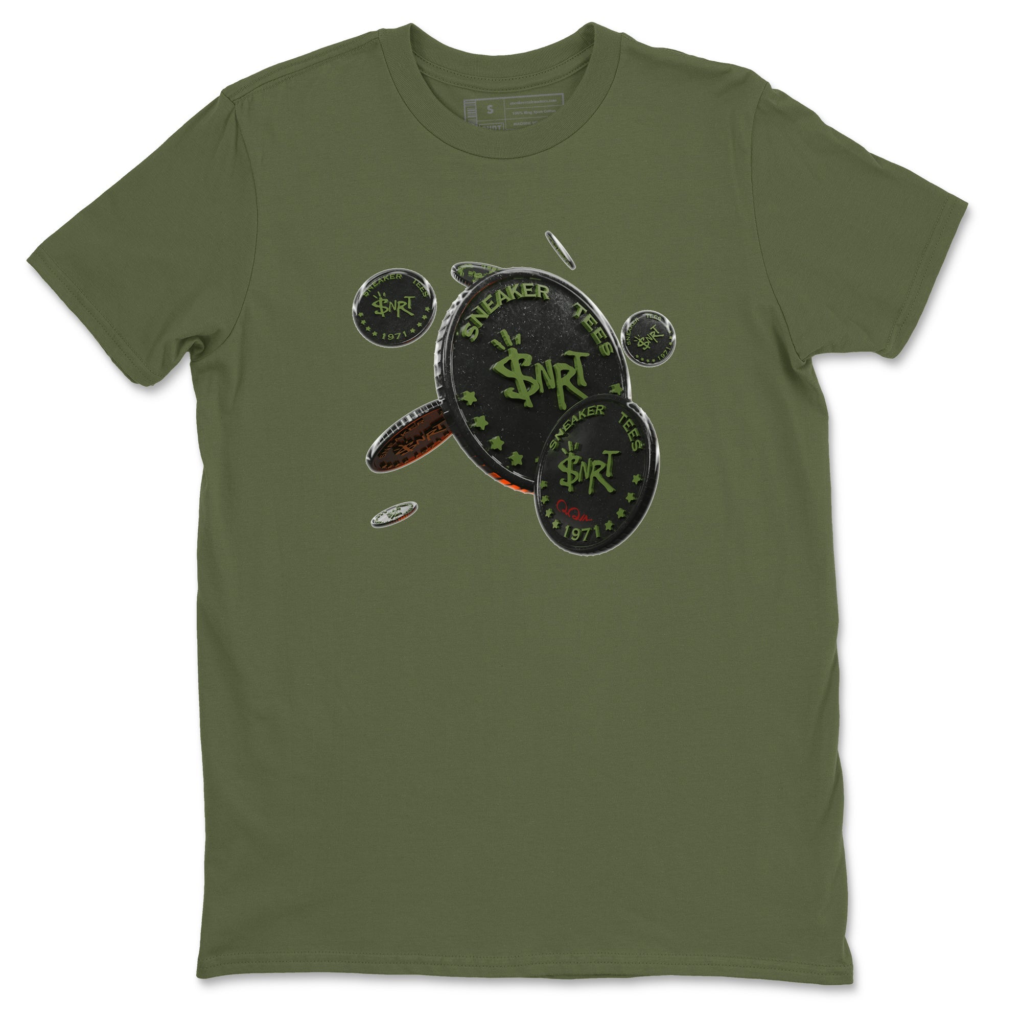 Air Jordan 1 Travis Scott Olive Sneaker Match Tees Coin Drop Streetwear Sneaker Shirt AJ1 OG Travis Scott Olive Sneaker Release Tees Unisex Shirts Military Green 2