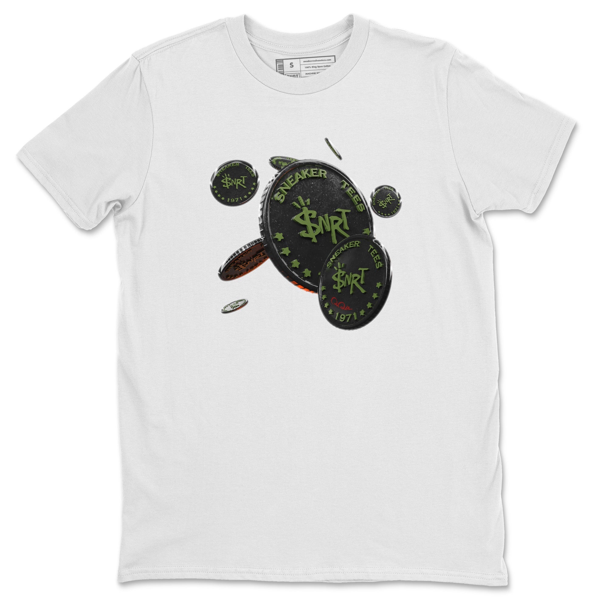 Air Jordan 1 Travis Scott Olive Sneaker Match Tees Coin Drop Streetwear Sneaker Shirt AJ1 OG Travis Scott Olive Sneaker Release Tees Unisex Shirts White 2