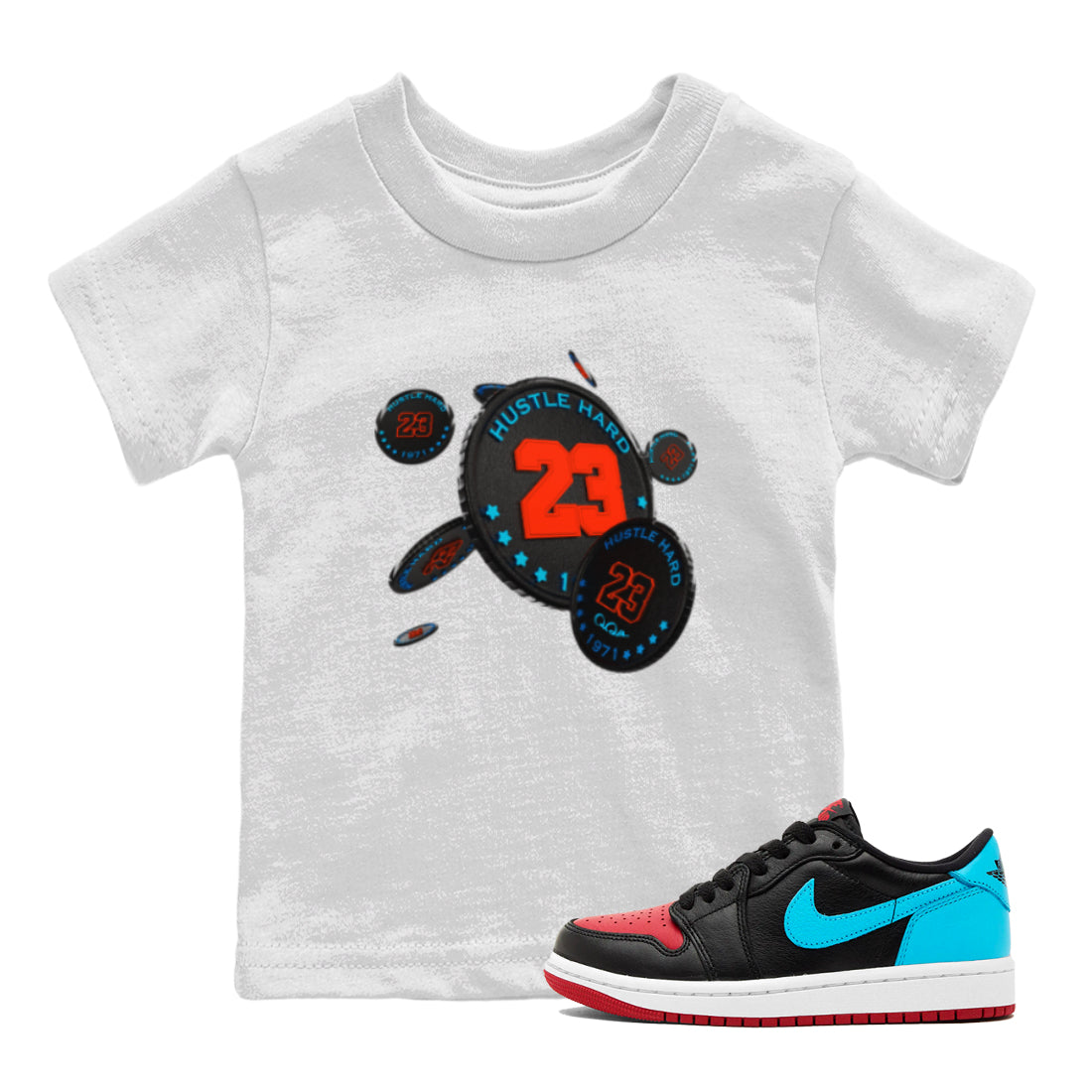 Air Jordan 1 UNC to Chicago Sneaker Match Tees Coin Drop Streetwear Sneaker Shirt AJ1 UNC to Chicago Sneaker Release Tees Kids Shirts White 1
