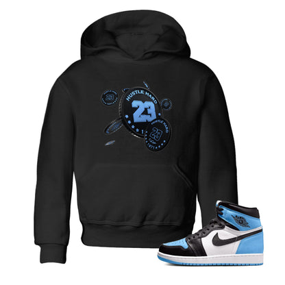 Air Jordan 1 University Blue Sneaker Match Tees Coin Drop Sneaker Tees AJ1 University Blue Sneaker Release Tees Kids Shirts Black 1