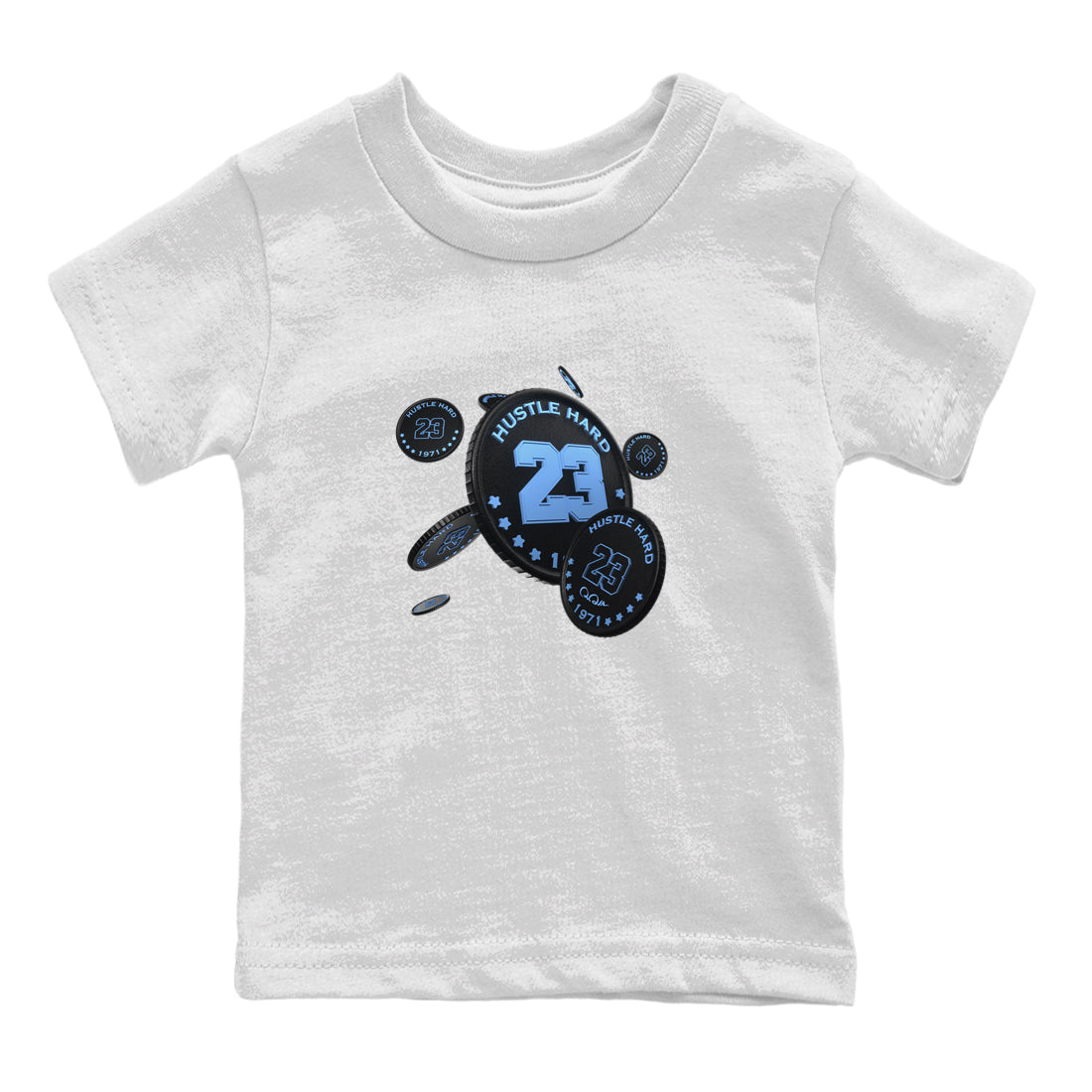 Air Jordan 1 University Blue Sneaker Match Tees Coin Drop Sneaker Tees AJ1 University Blue Sneaker Release Tees Kids Shirts White 2