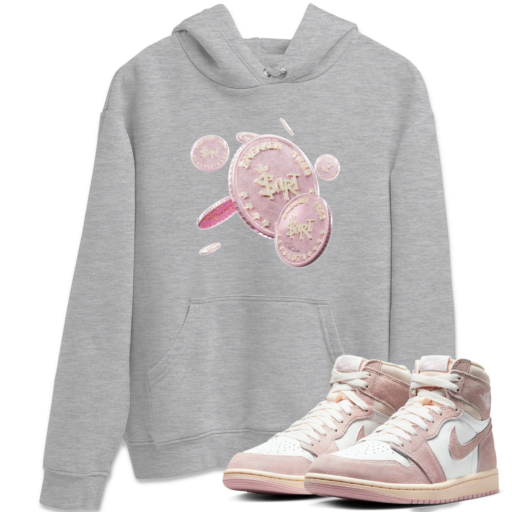 AJ1 Retro High OG Washed Pink Sneaker Match Tees Coin Drop Streetwear Sneaker Shirt AJ1 Retro High OG Washed Pink Sneaker Release Tees Unisex Shirts Heather Grey 1