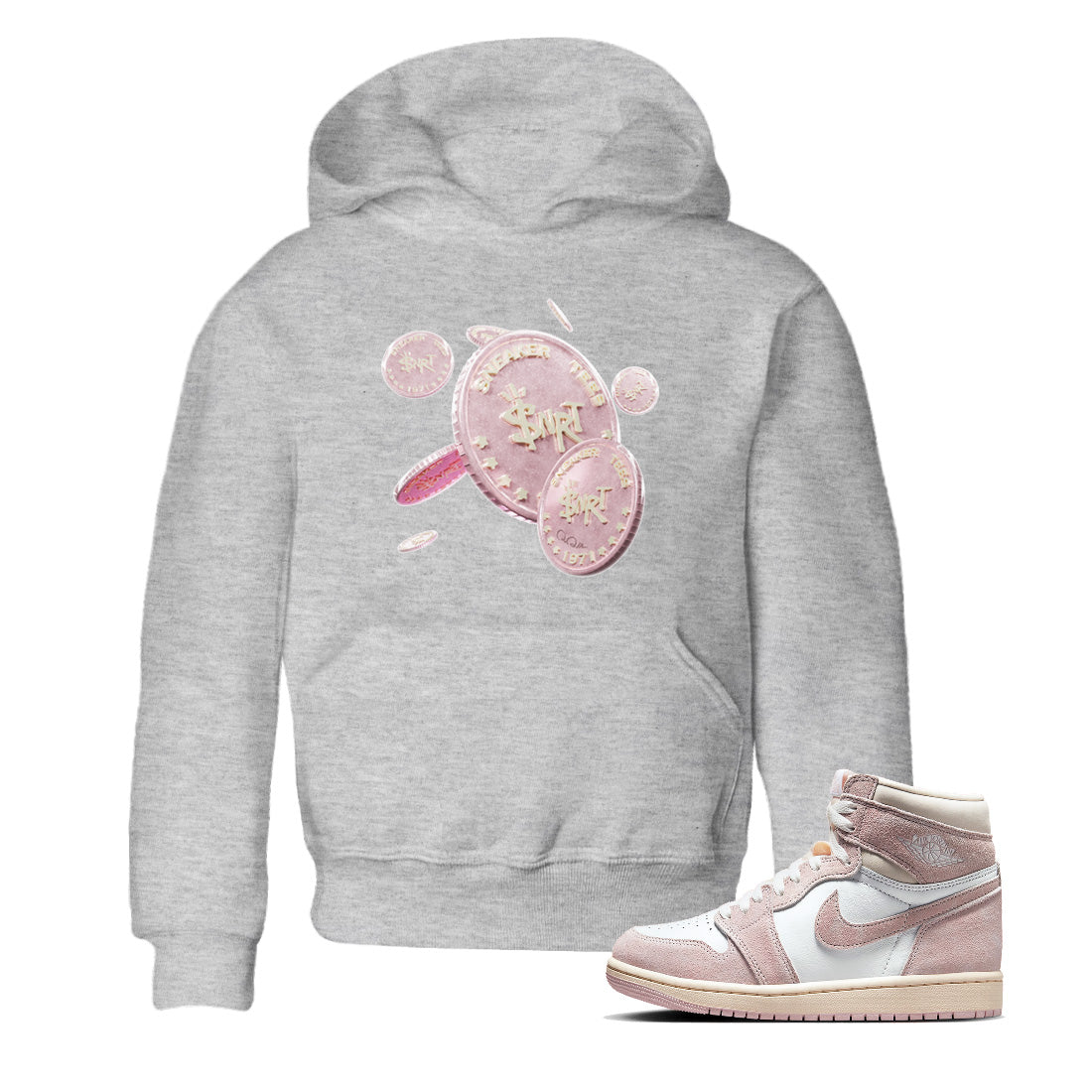 AJ1 Retro High OG Washed Pink Sneaker Match Tees Coin Drop Streetwear Sneaker Shirt AJ1 Retro High OG Washed Pink Sneaker Release Tees Kids Shirts Heather Grey 1