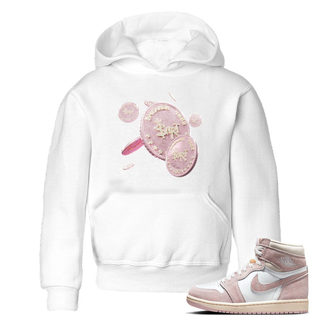 AJ1 Retro High OG Washed Pink Sneaker Match Tees Coin Drop Streetwear Sneaker Shirt AJ1 Retro High OG Washed Pink Sneaker Release Tees Kids Shirts White 1