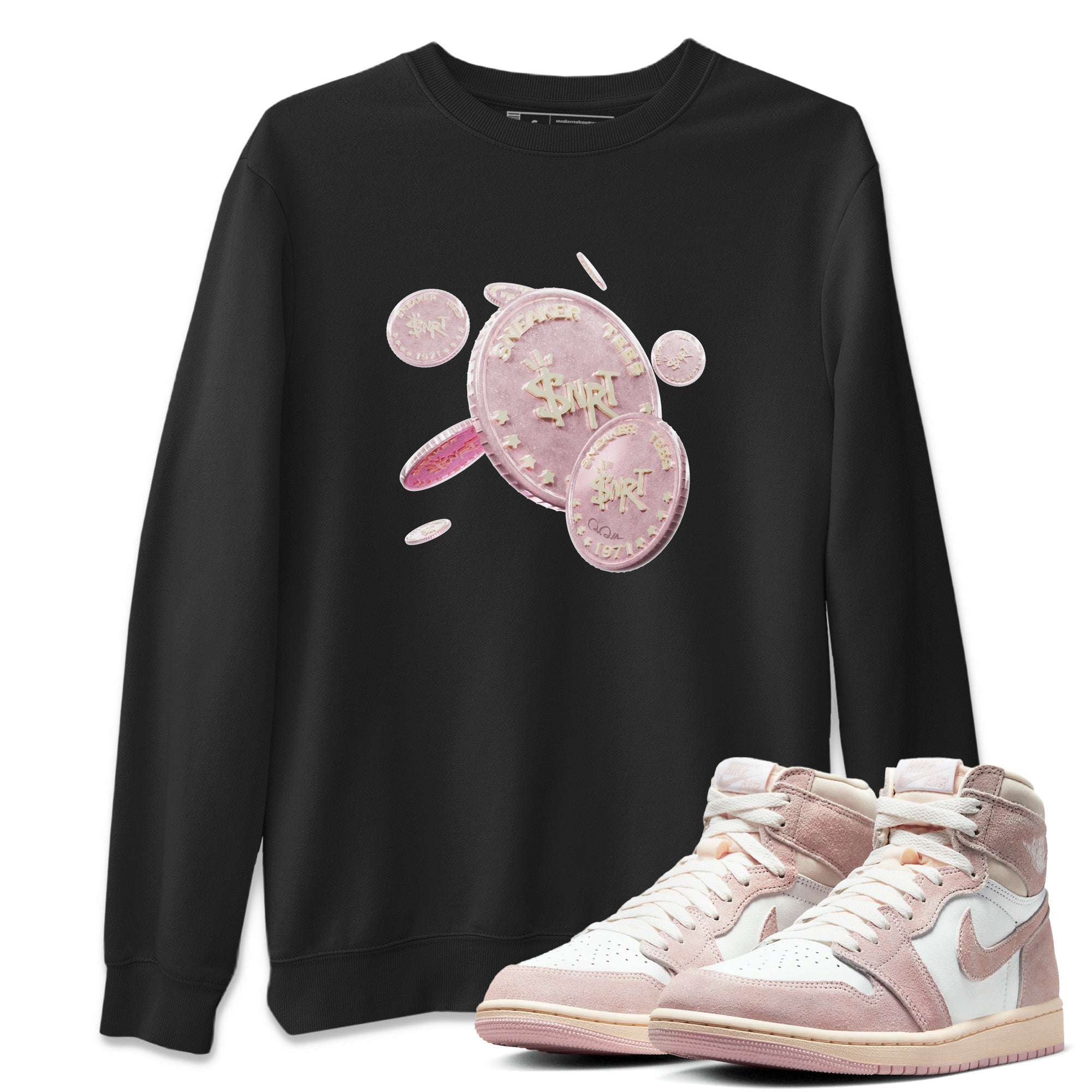 AJ1 Retro High OG Washed Pink Sneaker Match Tees Coin Drop Streetwear Sneaker Shirt AJ1 Retro High OG Washed Pink Sneaker Release Tees Unisex Shirts Black 1