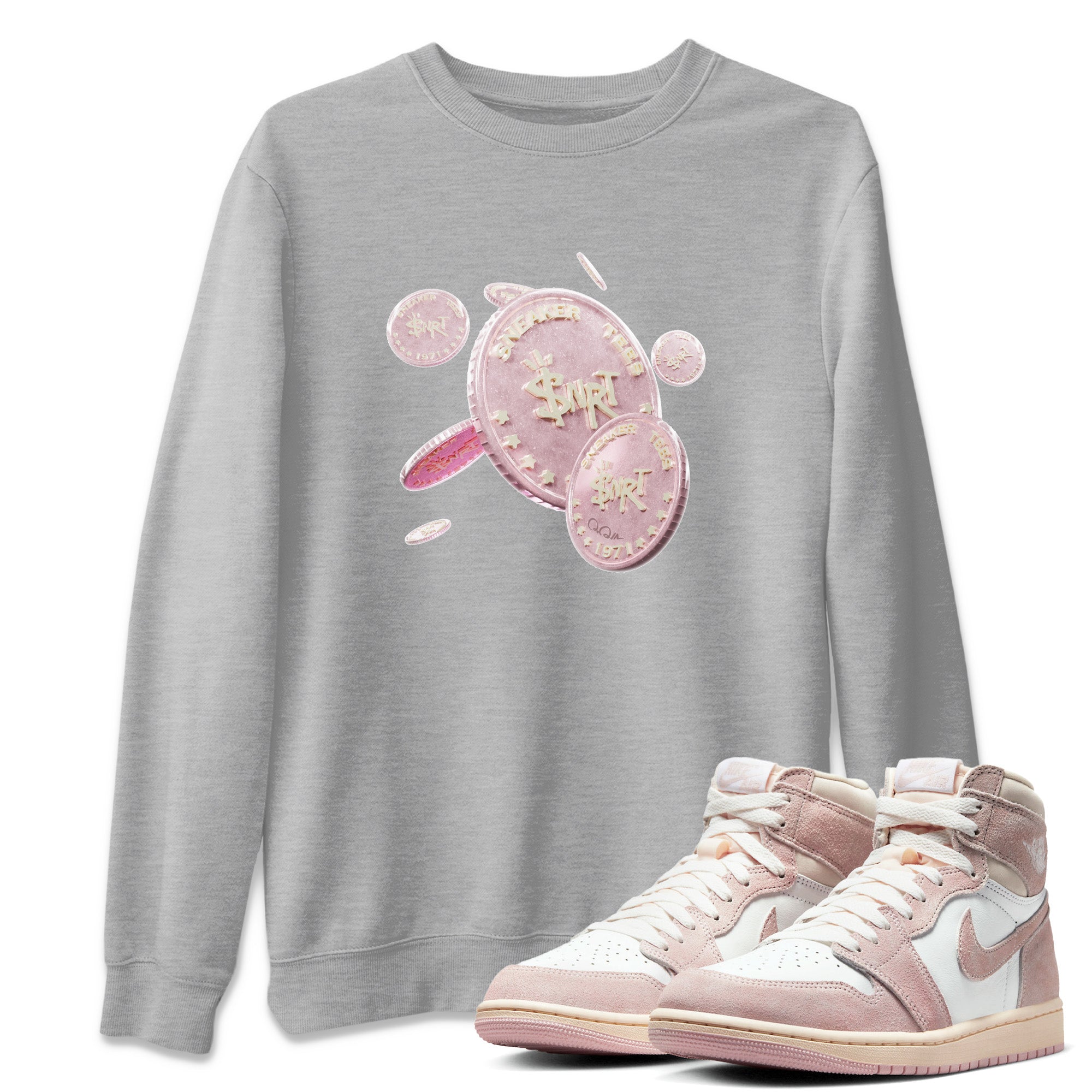 AJ1 Retro High OG Washed Pink Sneaker Match Tees Coin Drop Streetwear Sneaker Shirt AJ1 Retro High OG Washed Pink Sneaker Release Tees Unisex Shirts Heather Grey 1