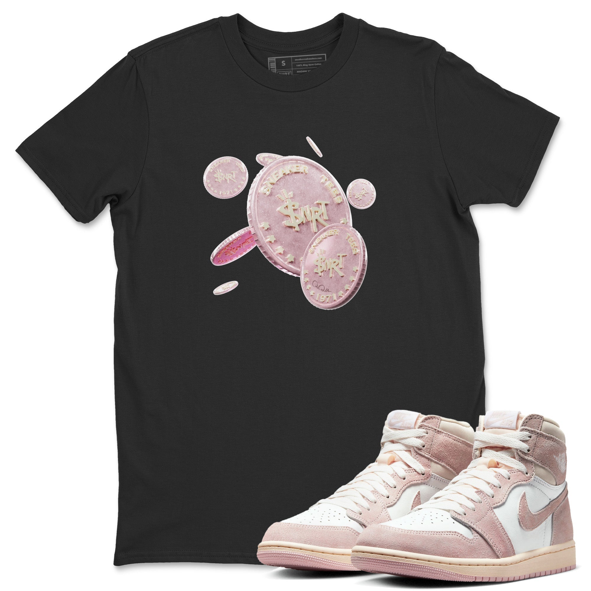 AJ1 Retro High OG Washed Pink Sneaker Match Tees Coin Drop Streetwear Sneaker Shirt AJ1 Retro High OG Washed Pink Sneaker Release Tees Unisex Shirts Black 1