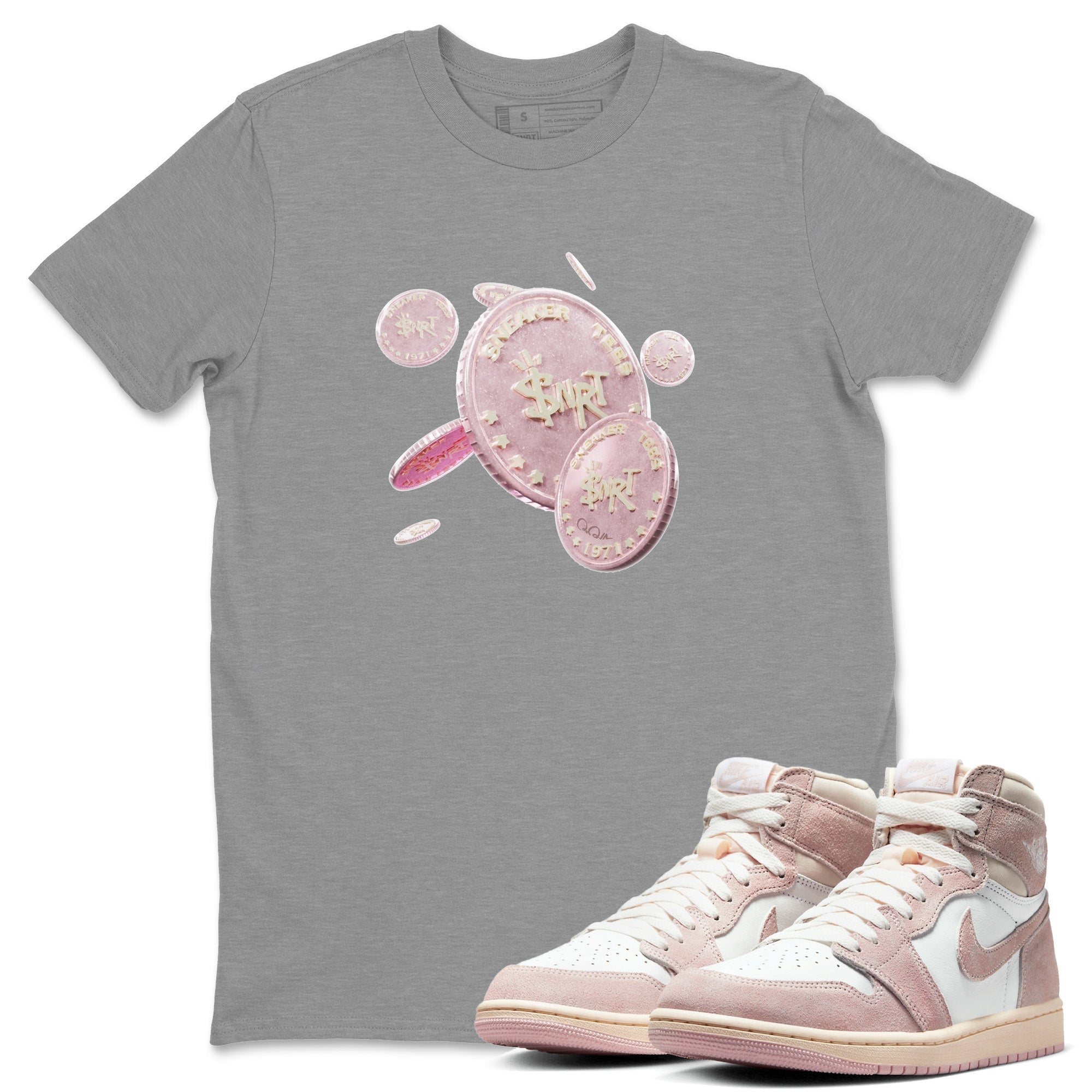 AJ1 Retro High OG Washed Pink Sneaker Match Tees Coin Drop Streetwear Sneaker Shirt AJ1 Retro High OG Washed Pink Sneaker Release Tees Unisex Shirts Heather Grey 1