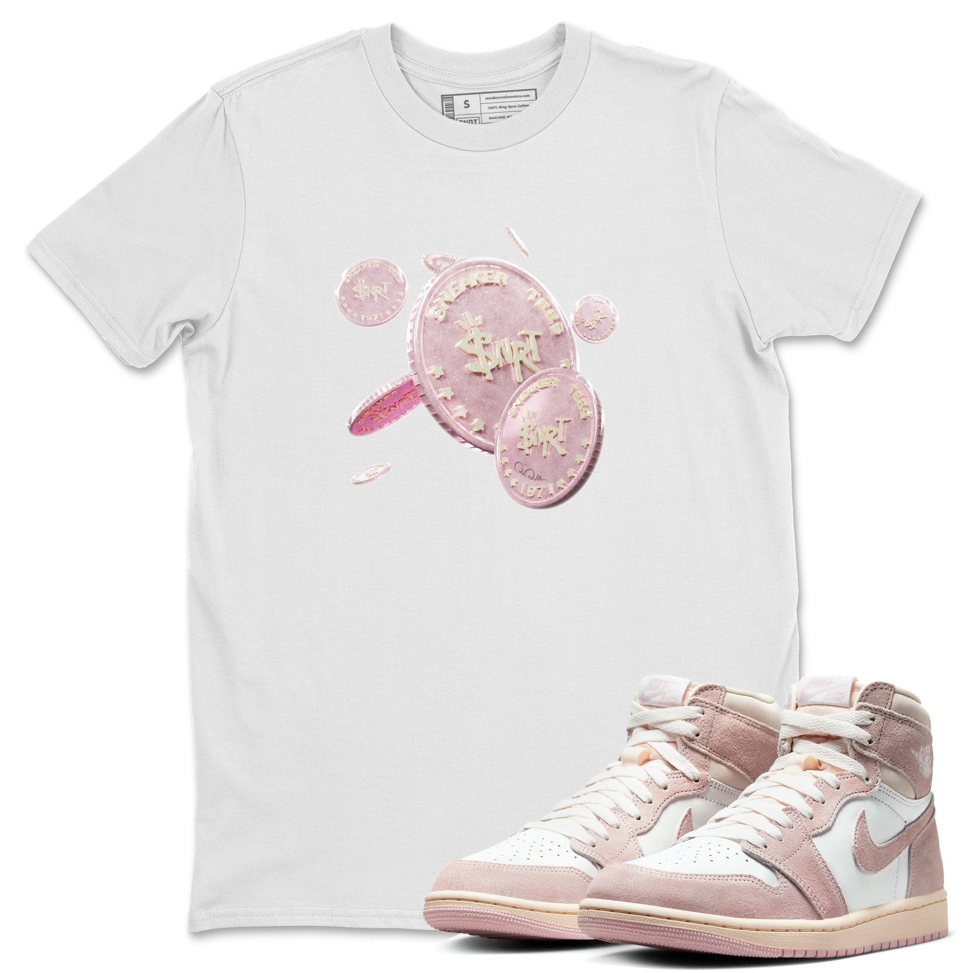 AJ1 Retro High OG Washed Pink Sneaker Match Tees Coin Drop Streetwear Sneaker Shirt AJ1 Retro High OG Washed Pink Sneaker Release Tees Unisex Shirts White 1