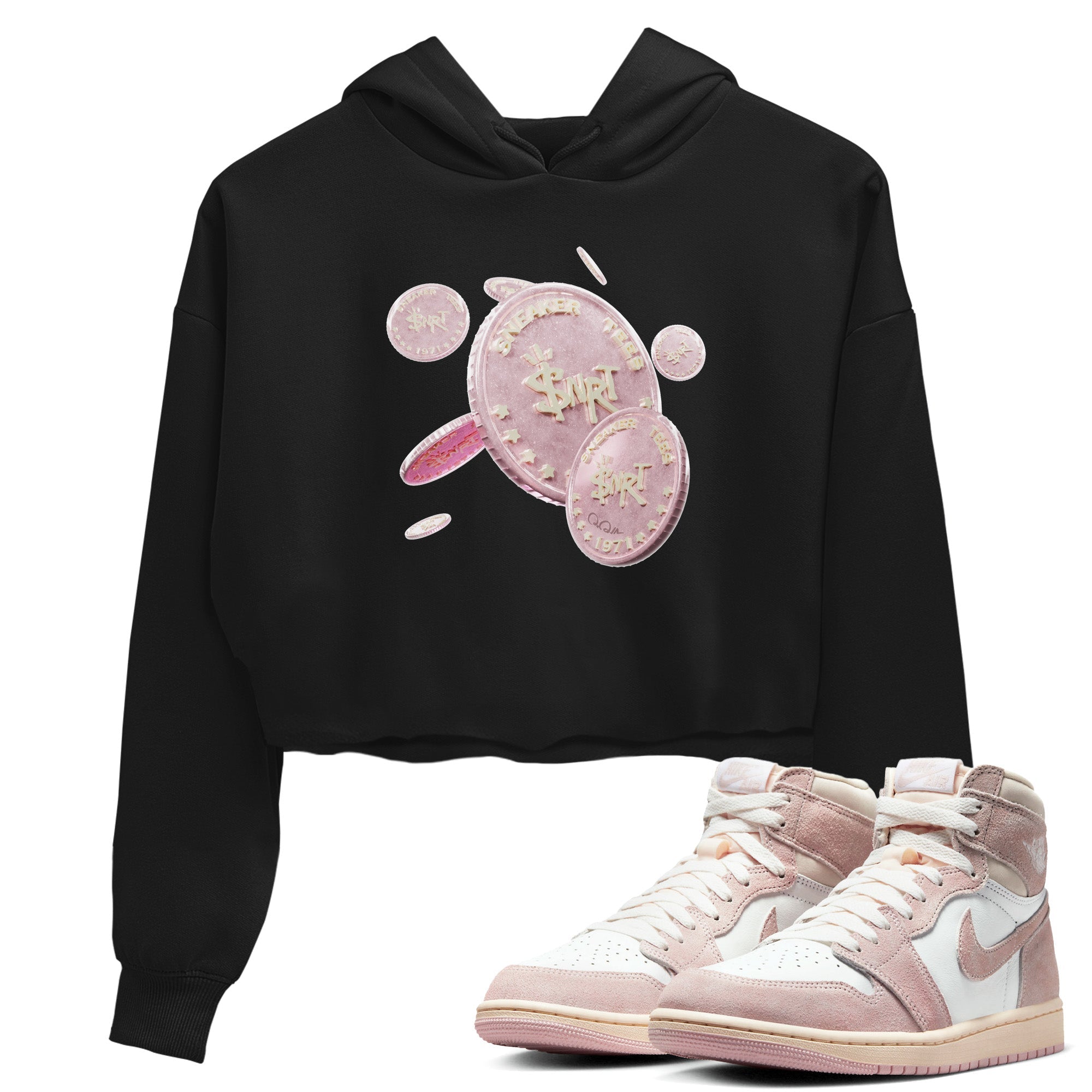 AJ1 Retro High OG Washed Pink Sneaker Match Tees Coin Drop Streetwear Sneaker Shirt AJ1 Retro High OG Washed Pink Sneaker Release Tees Women's Shirts Black 1