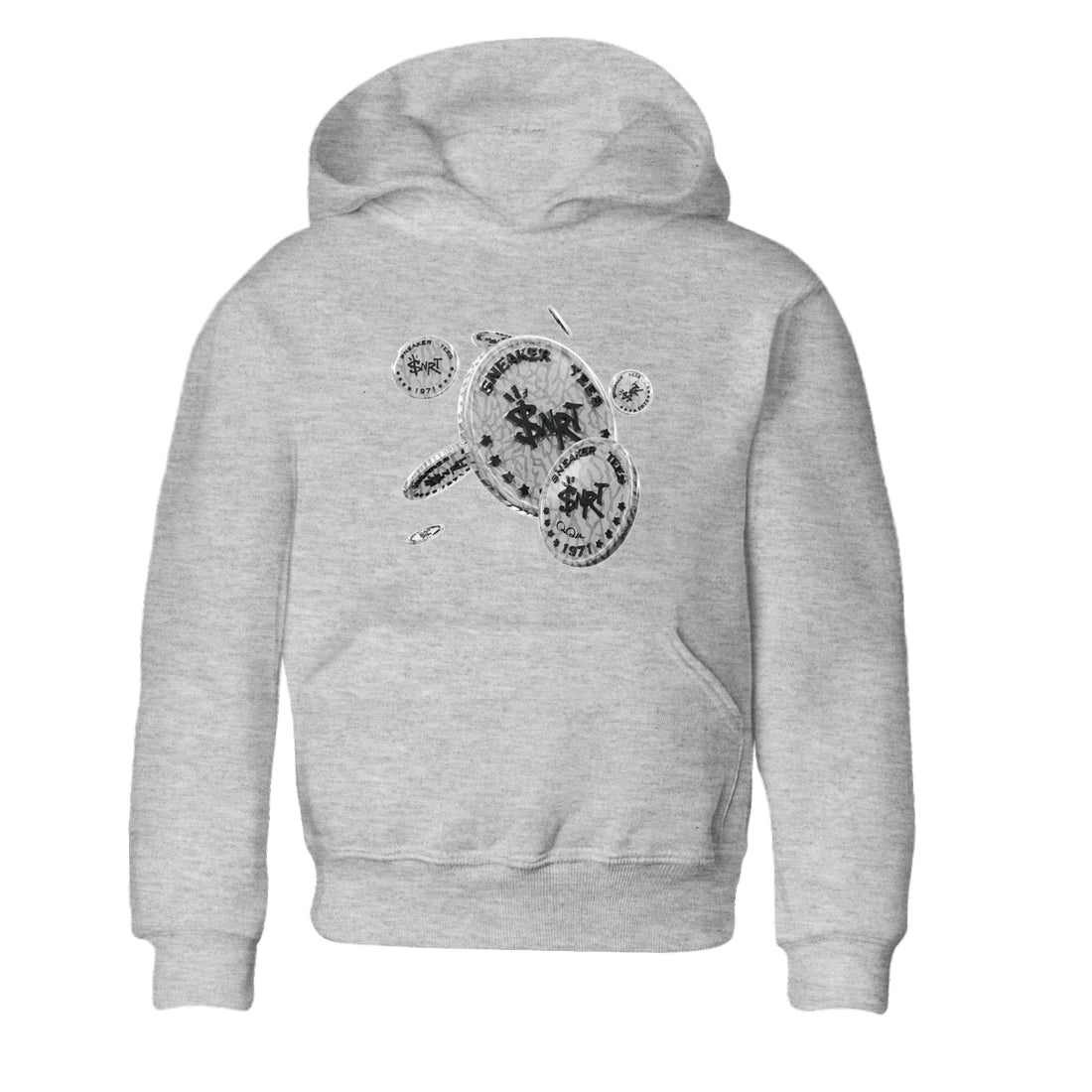 Air Jordan 1 White Cement Sneaker Match Tees Coin Drop Streetwear Sneaker Shirt Air Jordan 1 White Cement Sneaker Release Tees Kids Shirts Heather Grey 2