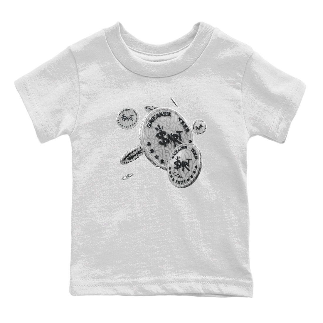 Air Jordan 1 White Cement Sneaker Match Tees Coin Drop Streetwear Sneaker Shirt Air Jordan 1 White Cement Sneaker Release Tees Kids Shirts White 2