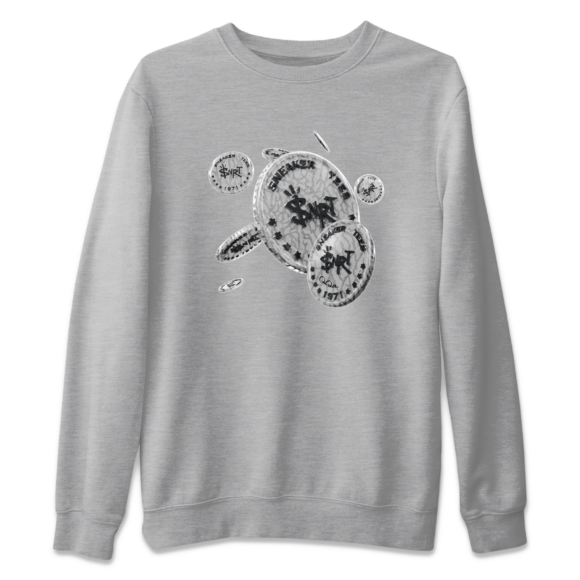 Air Jordan 1 White Cement Sneaker Match Tees Coin Drop Streetwear Sneaker Shirt Air Jordan 1 White Cement Sneaker Release Tees Unisex Shirts Heather Grey 2