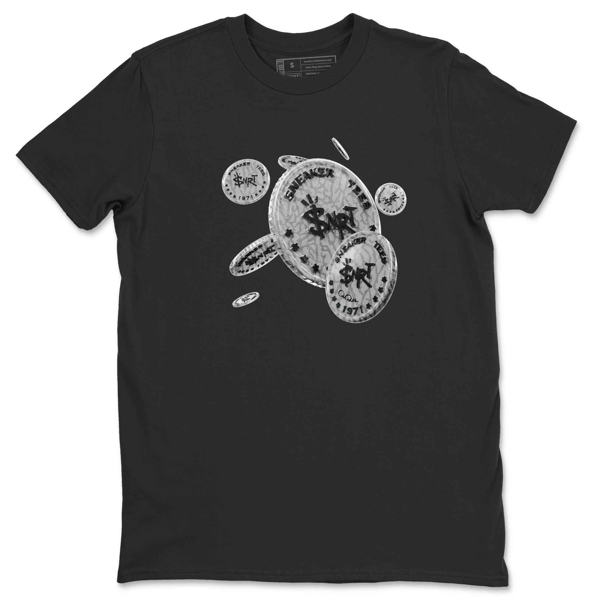 Air Jordan 1 White Cement Sneaker Match Tees Coin Drop Streetwear Sneaker Shirt Air Jordan 1 White Cement Sneaker Release Tees Unisex Shirts Black 2