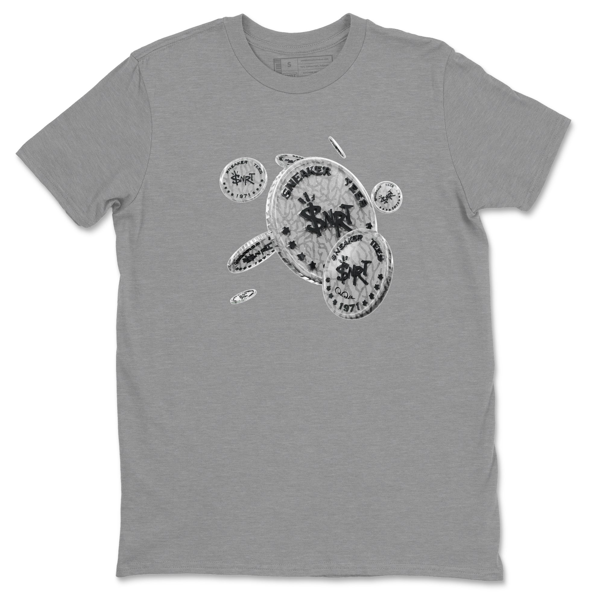 Air Jordan 1 White Cement Sneaker Match Tees Coin Drop Streetwear Sneaker Shirt Air Jordan 1 White Cement Sneaker Release Tees Unisex Shirts Heather Grey 2