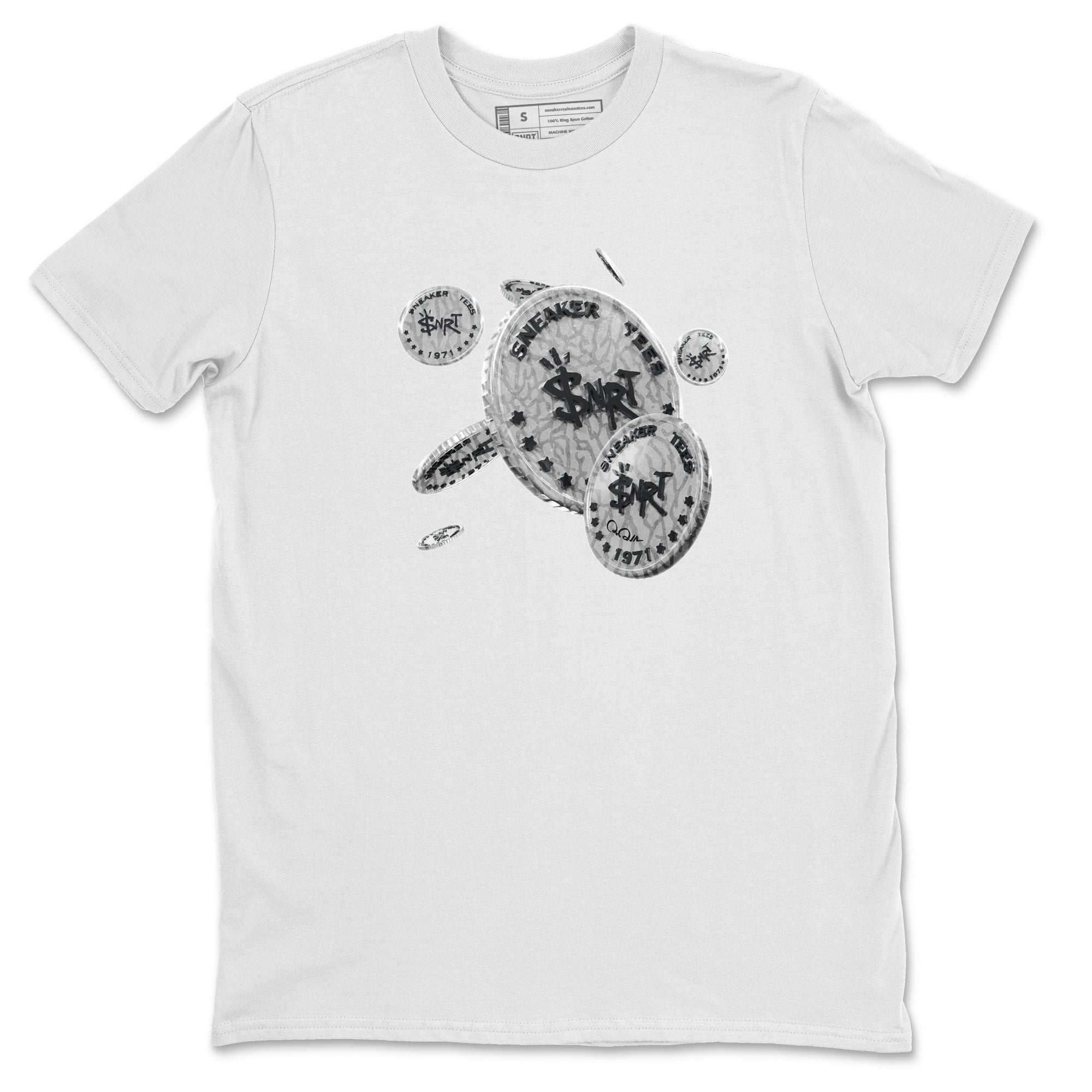 Air Jordan 1 White Cement Sneaker Match Tees Coin Drop Streetwear Sneaker Shirt Air Jordan 1 White Cement Sneaker Release Tees Unisex Shirts White 2