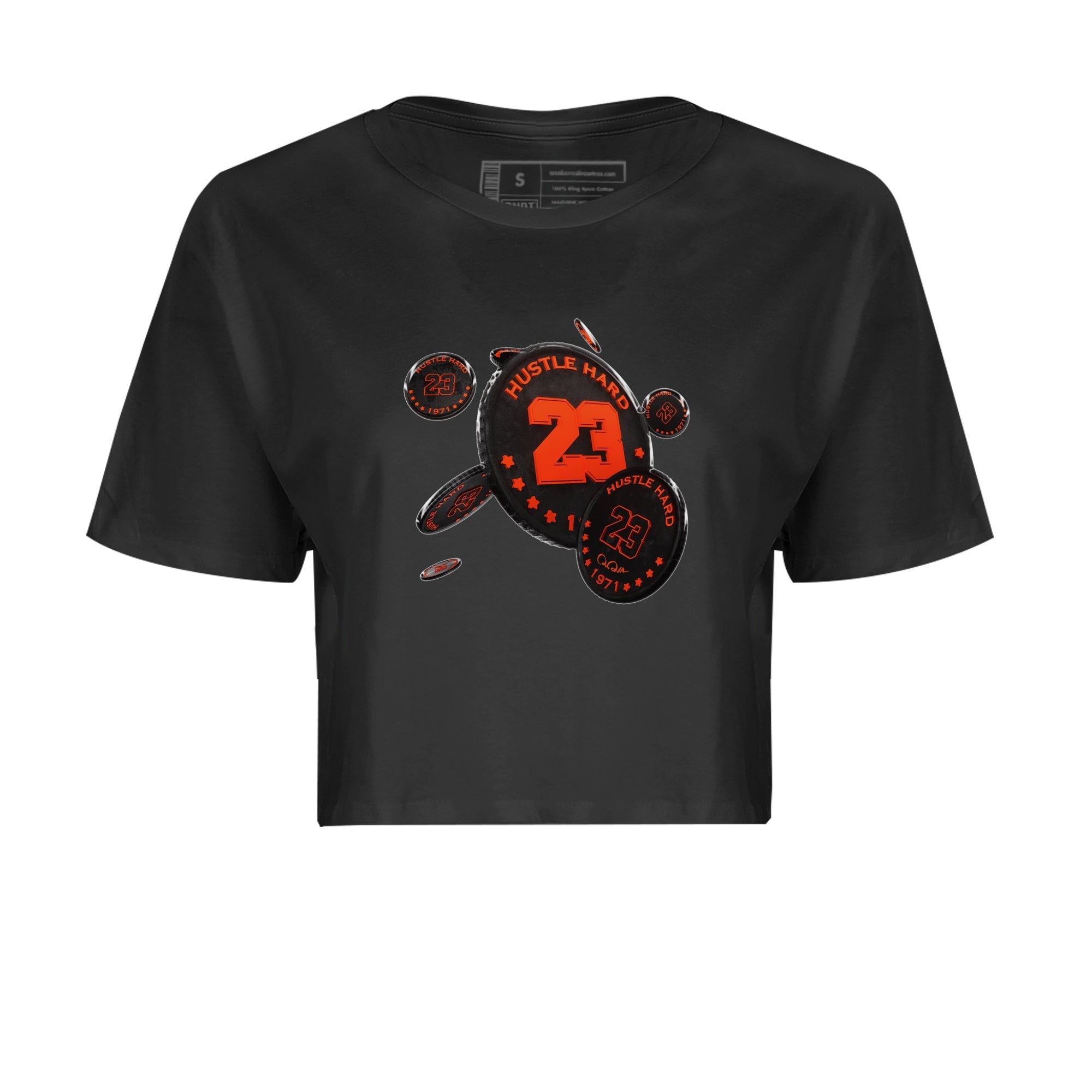Air Jordan 12 Brilliant Orange Sneaker Match Tees Coin Drop Sneaker Tees AJ12 Brilliant Orange Sneaker Release Tees Women's Shirts Black 2