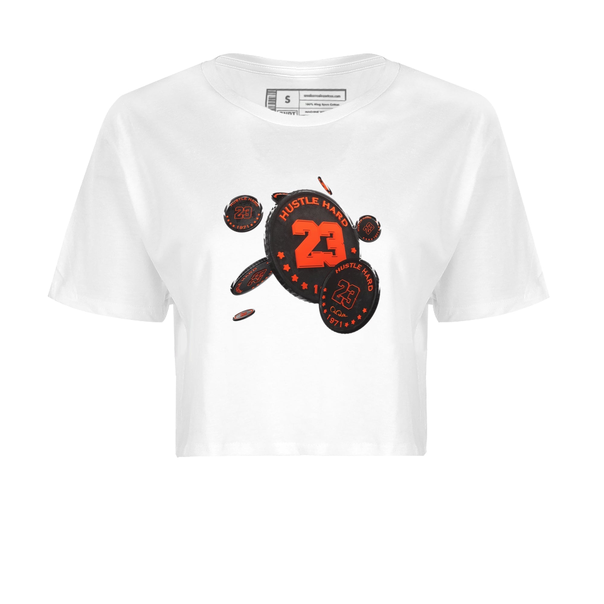 Air Jordan 12 Brilliant Orange Sneaker Match Tees Coin Drop Sneaker Tees AJ12 Brilliant Orange Sneaker Release Tees Women's Shirts White 2